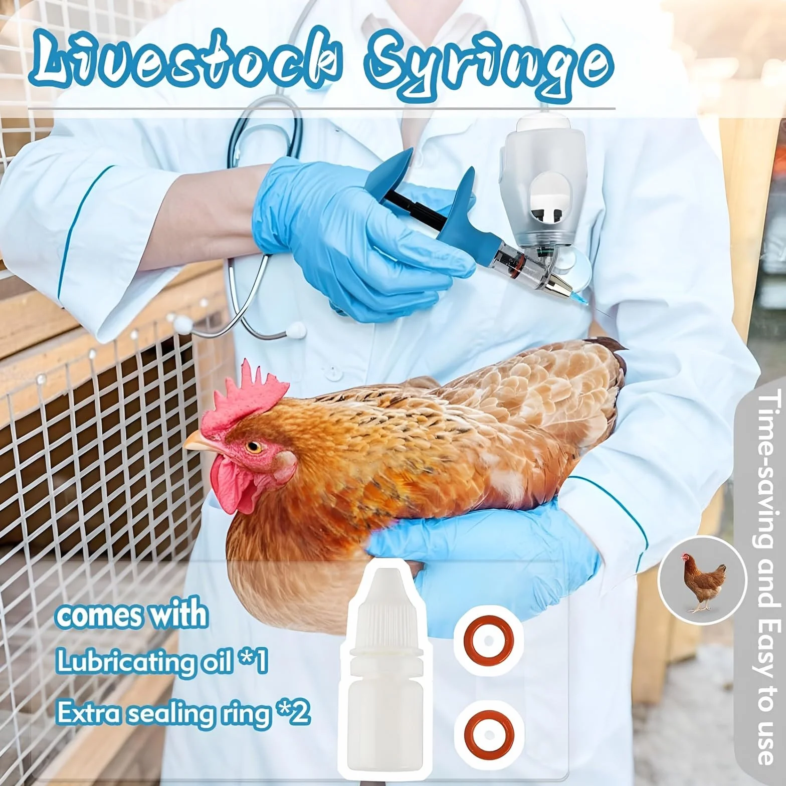 Siringa Veterinaria Continua, Pistola Iniettatrice di Precisione Continua a Dose Fissa Regolabile da 2 ml/5 ml/10 ml per Pollame da Allevamento(E,5ML)