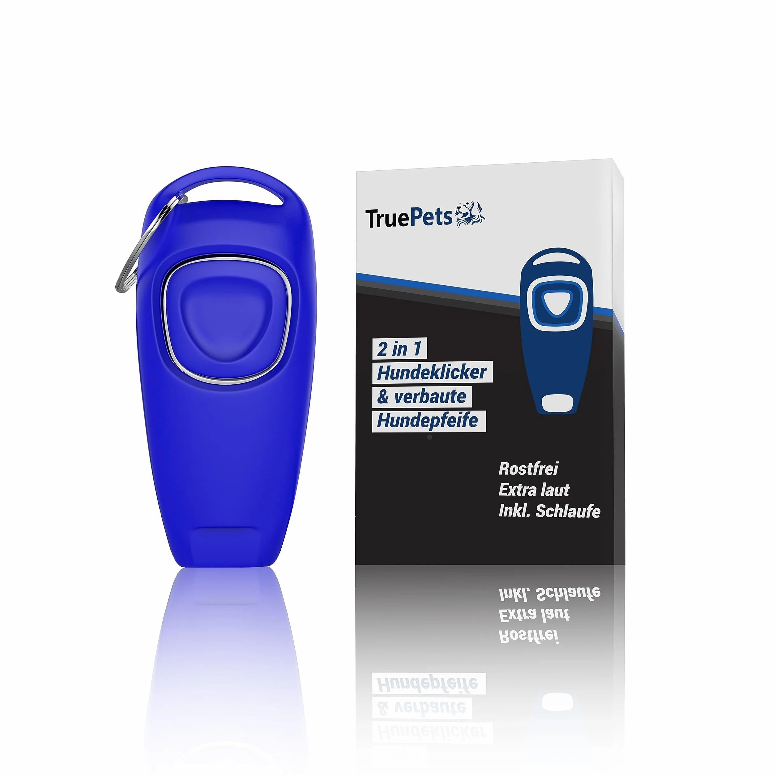 TruePets® - Clicker per cani 2 in 1, con fischietto per cani, ideale per l'educazione del cane, clicker Doog - clicker Doog - clicker gatto - clicker training gatto, fischietto per gatto/cani (blu)