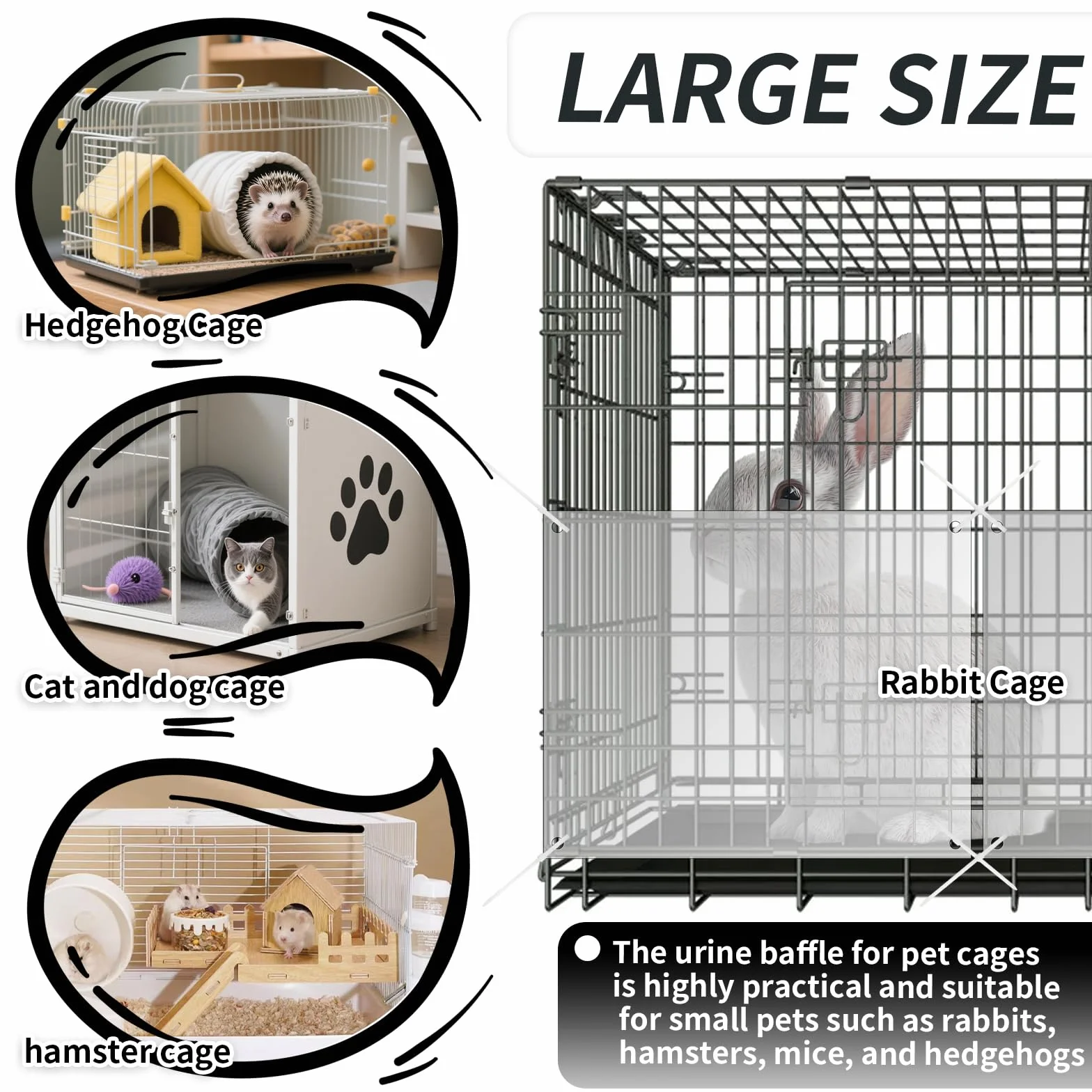 Protezioni per Urine per Gabbie, 6 Pezzi Trasparenti Protezione per Gabbie per Gabbie 26 x 21 cm Rivestimento Laterale per Porcellini con 100 Fascette per Conigli Porcellini d'India Criceti e Recinti