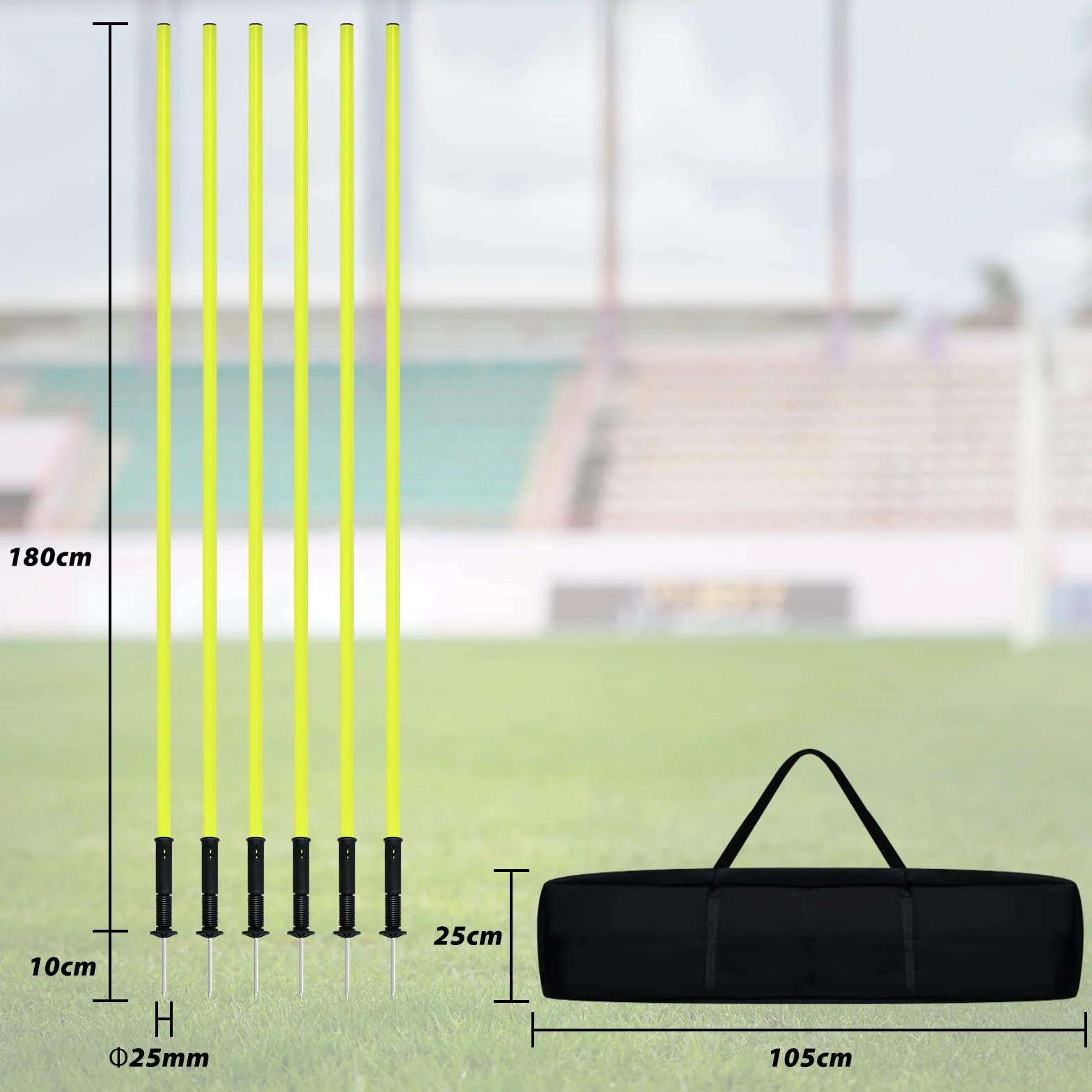 Froadp Set di 6 aste da slalom in plastica per calcio, accessori da allenamento per cani, calcio, con giochi da pavimento in metallo e piume per calcio dribblings allenamento di coordinazione (set da 6)