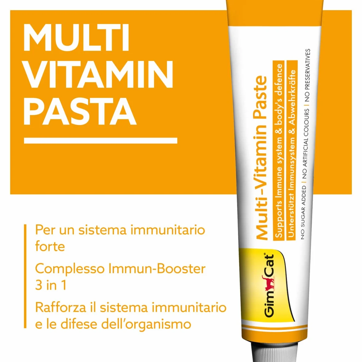 GimCat Multi-Vitamin Pasta, Snack sano per gatti, attiva le difese e rafforza il sistema immunitario, 1 tubetto, 1 x 200 g