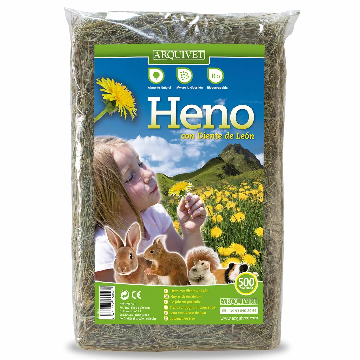 ARQUIVET Fieno con Tarassaco per Roditori e Piccoli Mammiferi - 500 g - Alimento Complementare per Conigli, Porcellini d'India, Criceti