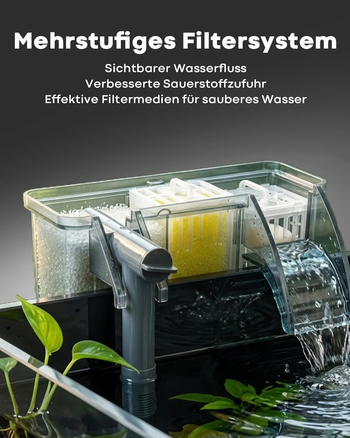 Set da scrivania per acquario, 40 l, in vetro ultra trasparente con filtro autopulente, luce chiara, riscaldamento, pietre, ghiaia, strumento di pulizia, vetro senza bordi per principianti