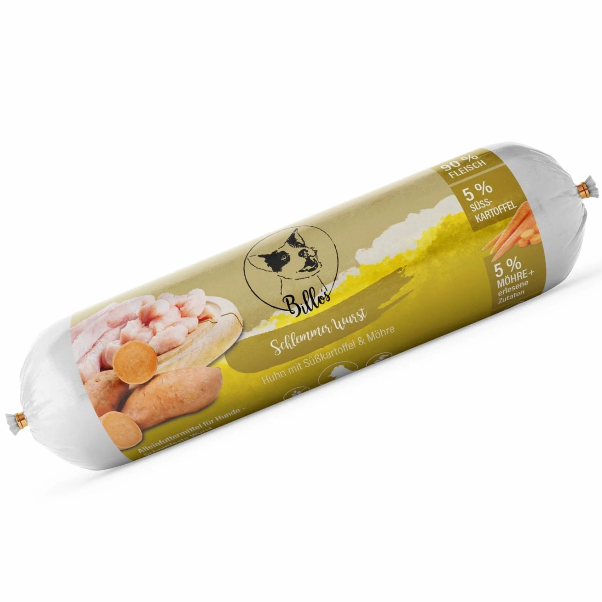 Schlemmerwurst - Salsiccia per cani, resistente ai tagli, senza cereali, pollo con patate dolci e carote, rotolo di salsiccia per cani come cibo completo, snack per allenamento, salsiccia di carne –