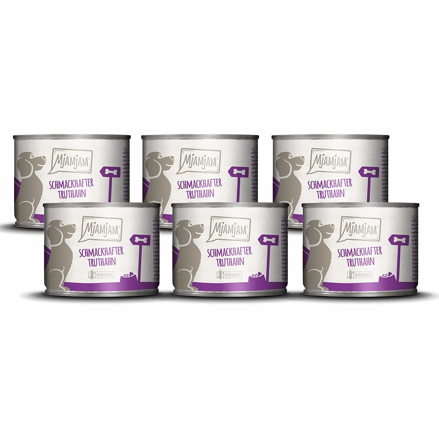 MjAMjAM - cibo umido premium per cani - gustoso tacchino con deliziose carote, confezione da 6 (6 x 200 g), senza cereali con carne extra