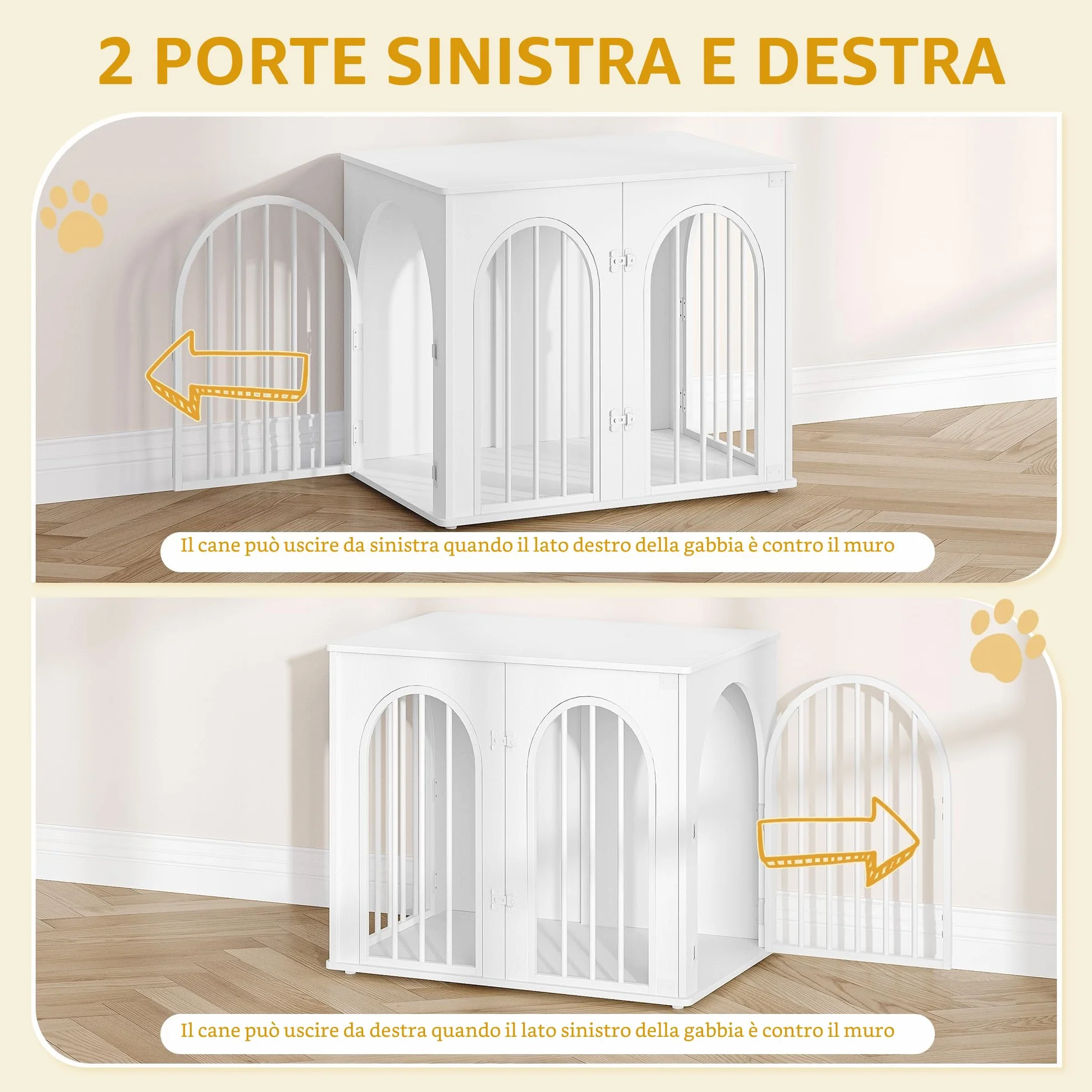Hzuaneri 68 cm Gabbia per Cani, Tavolo Supplemento, Cuccia Moderna per Cani Interno, Gabbia per Cuccioli, Casetta per Animali, 3 porte, Porta ad arco, 49 x 68 x 56 cm, Bianco DFC85513W
