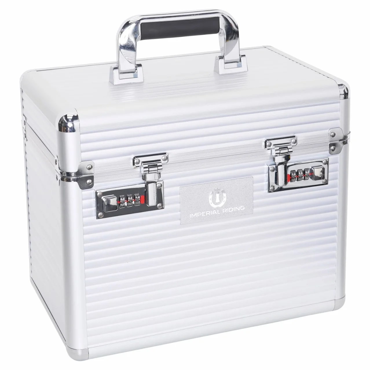Imperial Riding Shiny Classic Small - Scatola per la Pulizia con Serratura a Combinazione, Scomparti Regolabili, con Specchio, 32 x 20 x 26 cm, Colore: Argento