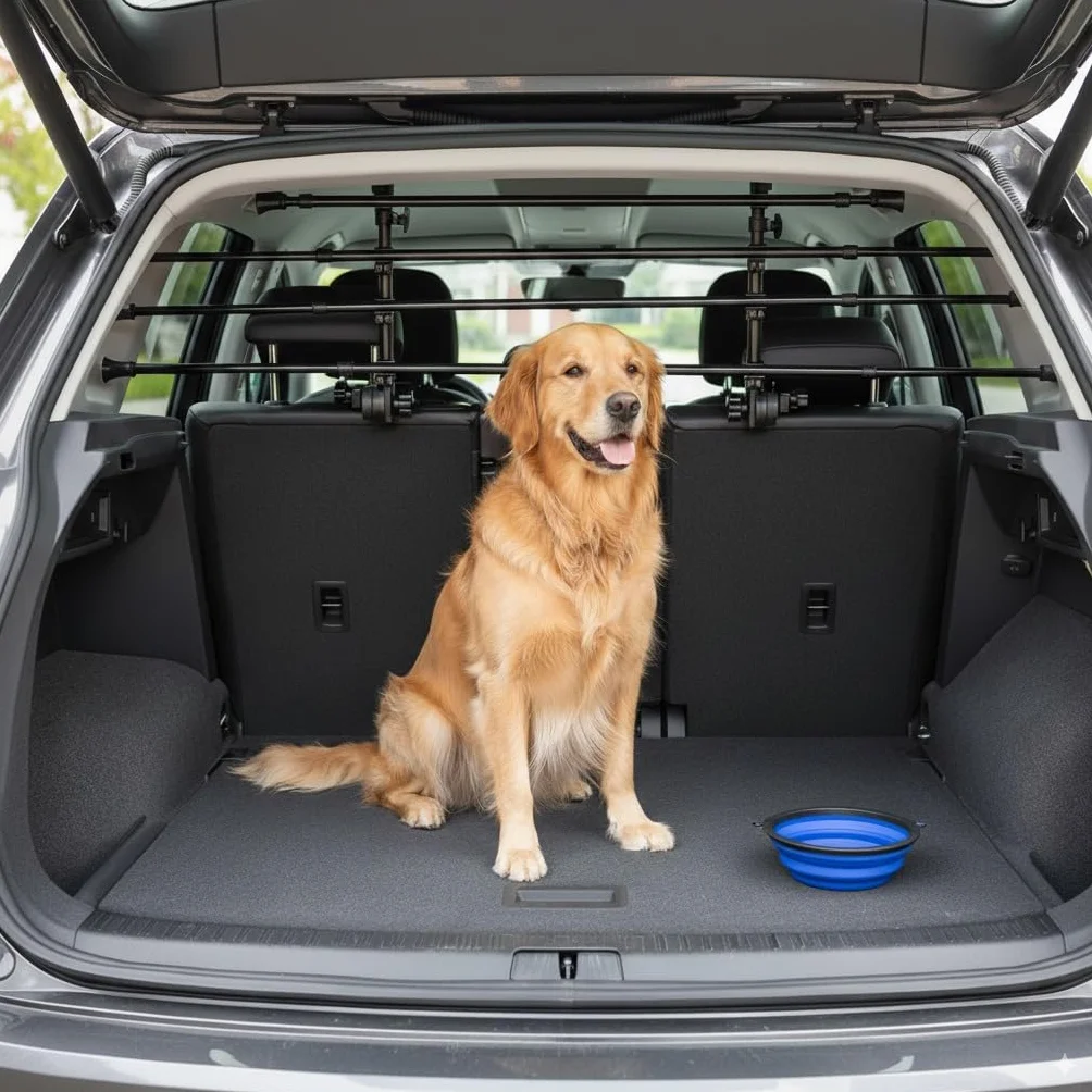OSSO - Griglia Divisoria per Auto Regolabile | Separatore Sicurezza Cani Bagagliaio | Struttura Acciaio Versatile e Resistente, Nero, H: 32-53cm, L: 82-140cm