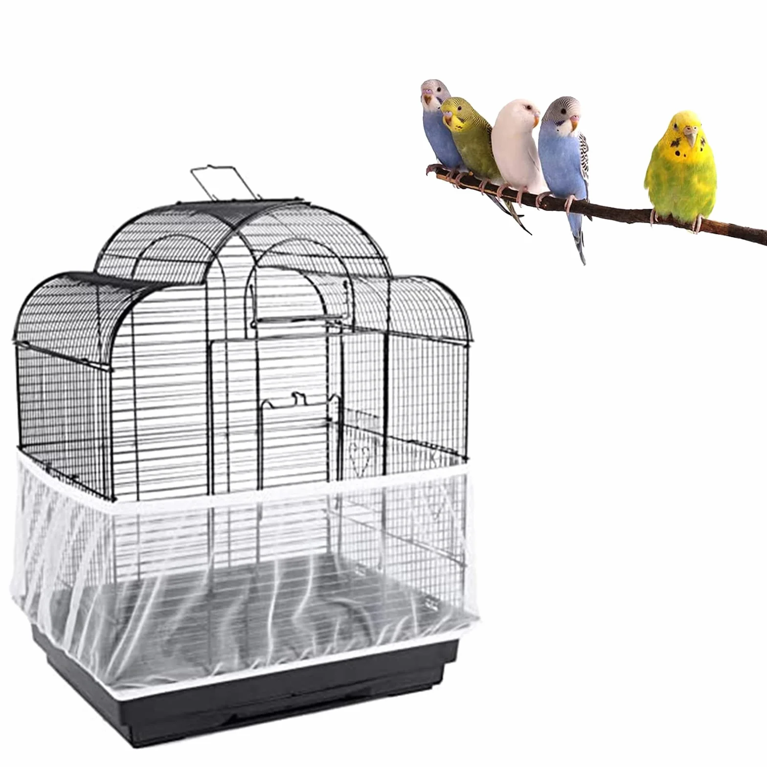 Kiuiom Gonna Gabbia per Uccelli,Rete Gabbia Uccelli,Copertura per Gabbia per Uccelli,Bird Cage Seed Catcher per Uccelli Pappagalli Ventilata Antipolvere Circonferenza Regolabile 88-166c
