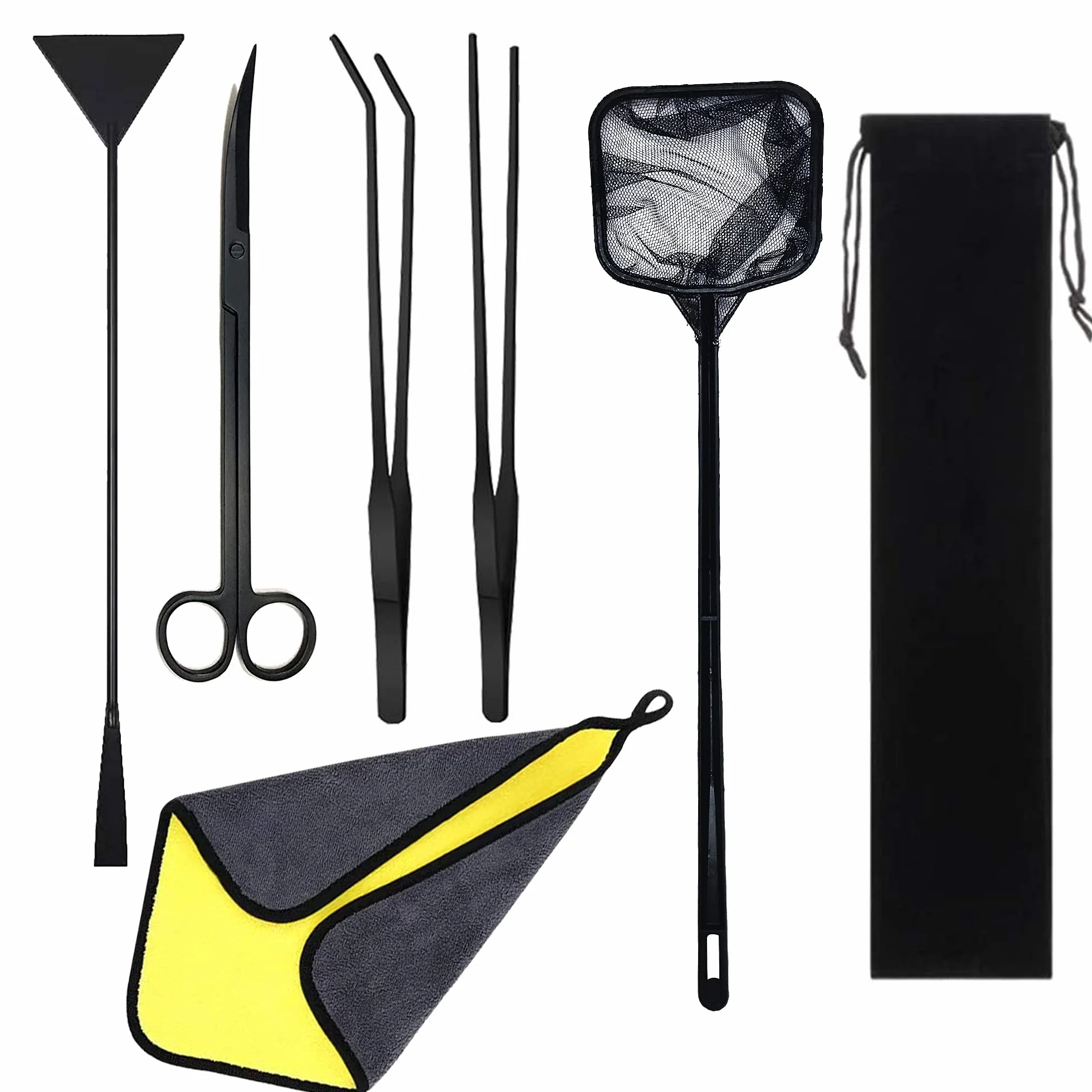 Cayway 7 Pz Strumenti Acquario Piante Acquario Attrezzi Set di Attrezzi Per Acquario Acquario in Acciaio Inossidabile, Acciaio Inossidabile Forcipe, Forbici, Pala per La Pulizia Dell'Acquario