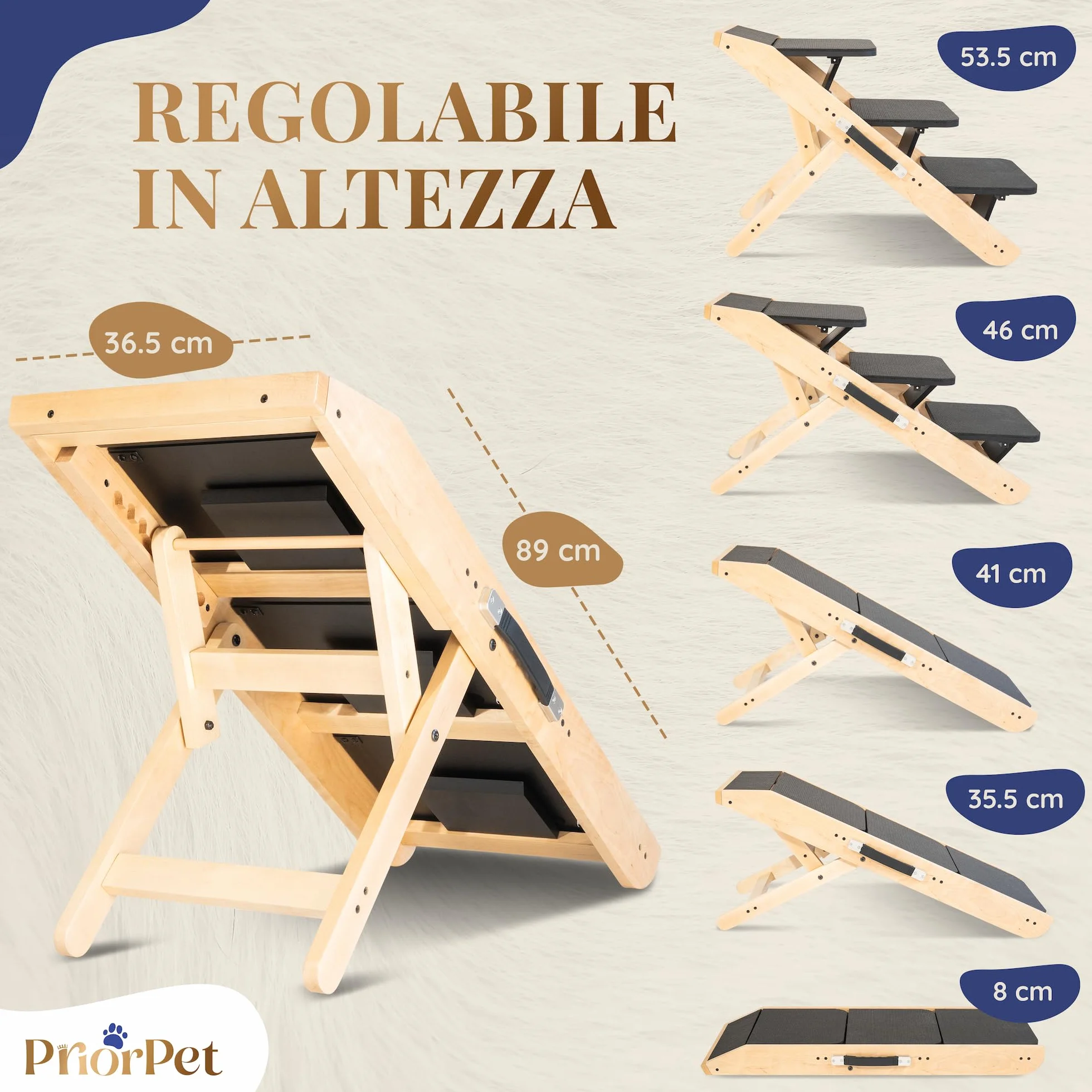 Scale per Cani 2 in 1 Rampa Regolabile 18-50 cm - Pet Gradini con Piattaforma Naturale