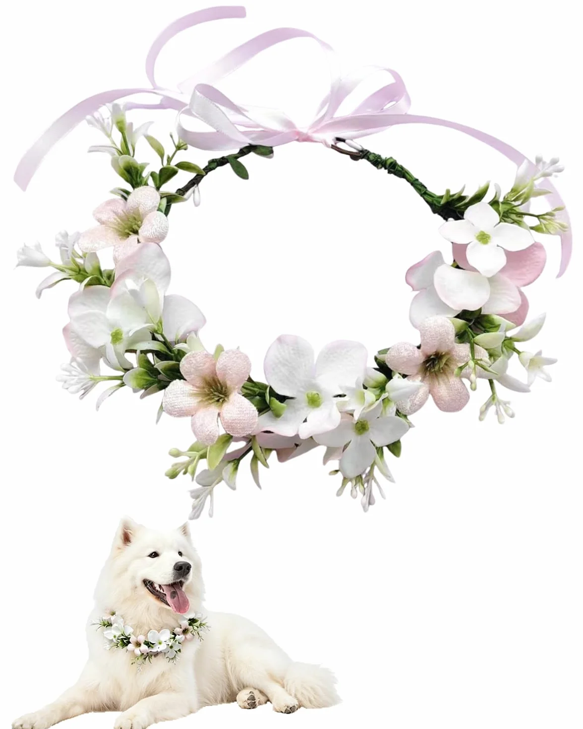Ghirlanda di Fiori per Cane, Collare Floreale Regolabile per Matrimoni e Fotoshooting