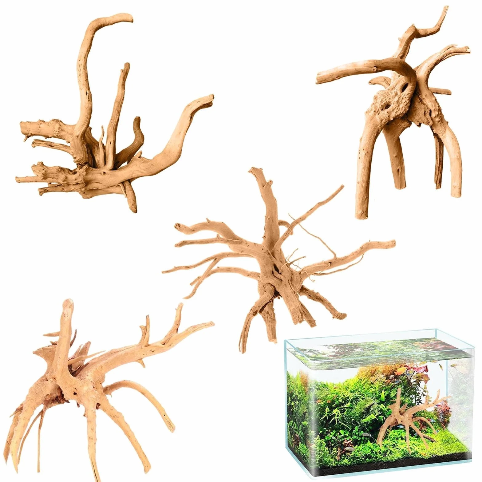 Legno Acquario Tronco 10-20CM Decorazioni Accessori Forma Naturale Immersibile Paesaggio 3D per Pesci Gamberetti