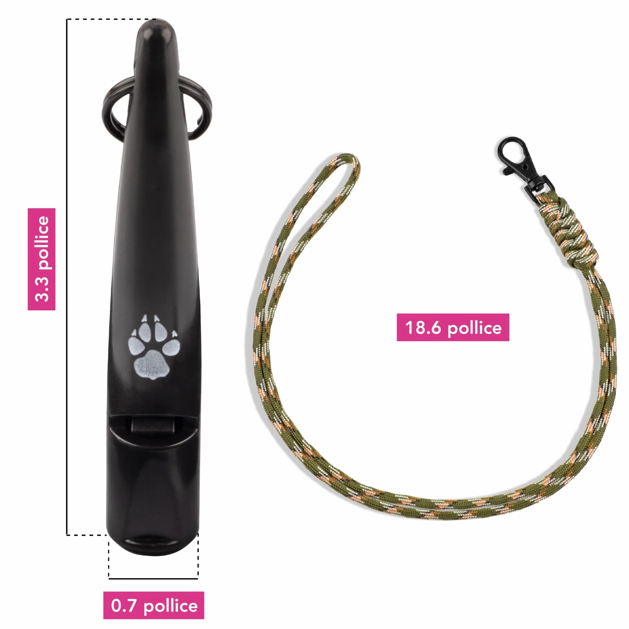 TDL Fischietto per Cani con Cordino – Strumento a Lunga Distanza per Il Richiamo e l’Obbedienza dei Cuccioli – Fischietto da Viaggio con Suono Forte per Tutte Le Razze – Nero con Corda Verde Militare