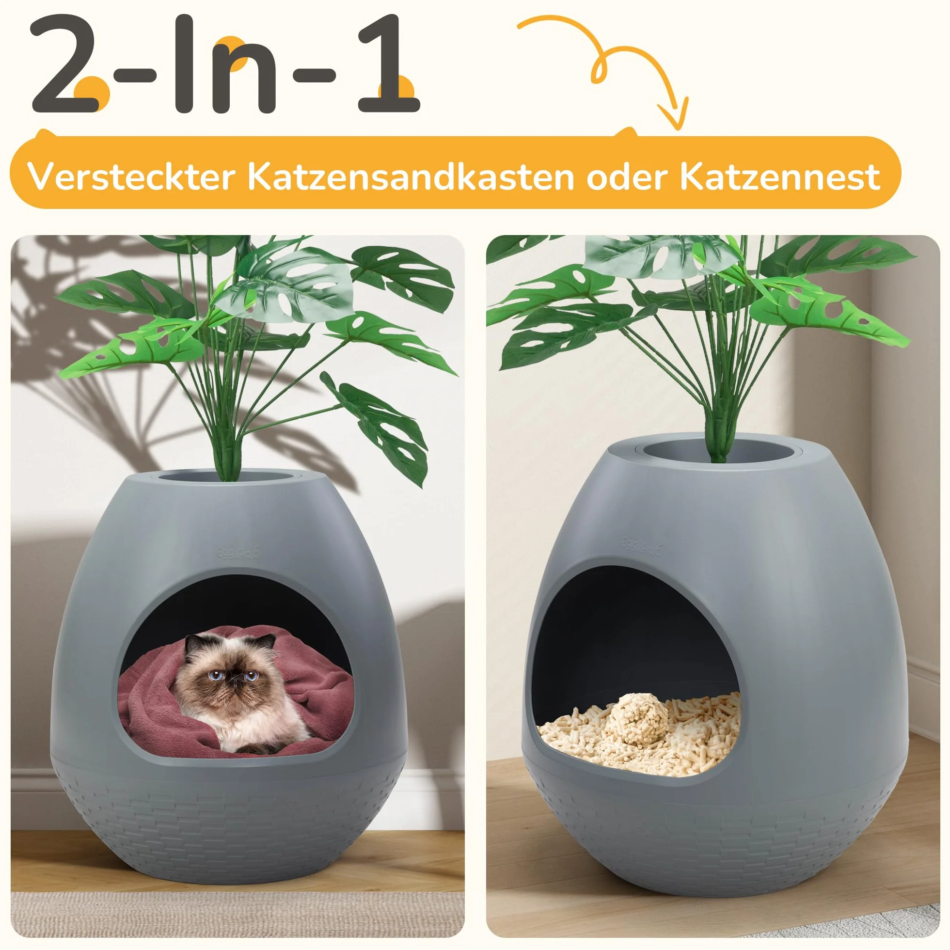 Lettiera multifunzione con coperchio – Con pratiche suole in plastica, adatta per la maggior parte dei gatti, la scelta ideale per appartamenti e uffici, grigio