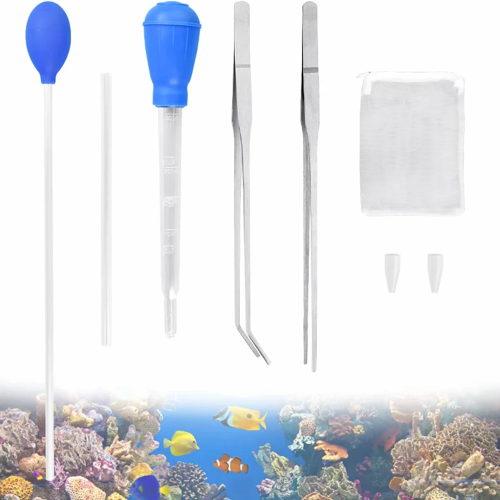 1 Mangiatoia per Coralli 1 Acrilico Pipette per Acquario 2 Pinzette Dritte e Curve per Acquario 1 Sacchetto Filtro per Acquario Alimentatore per Coralli per Acquari Marini e Scogliere Marine