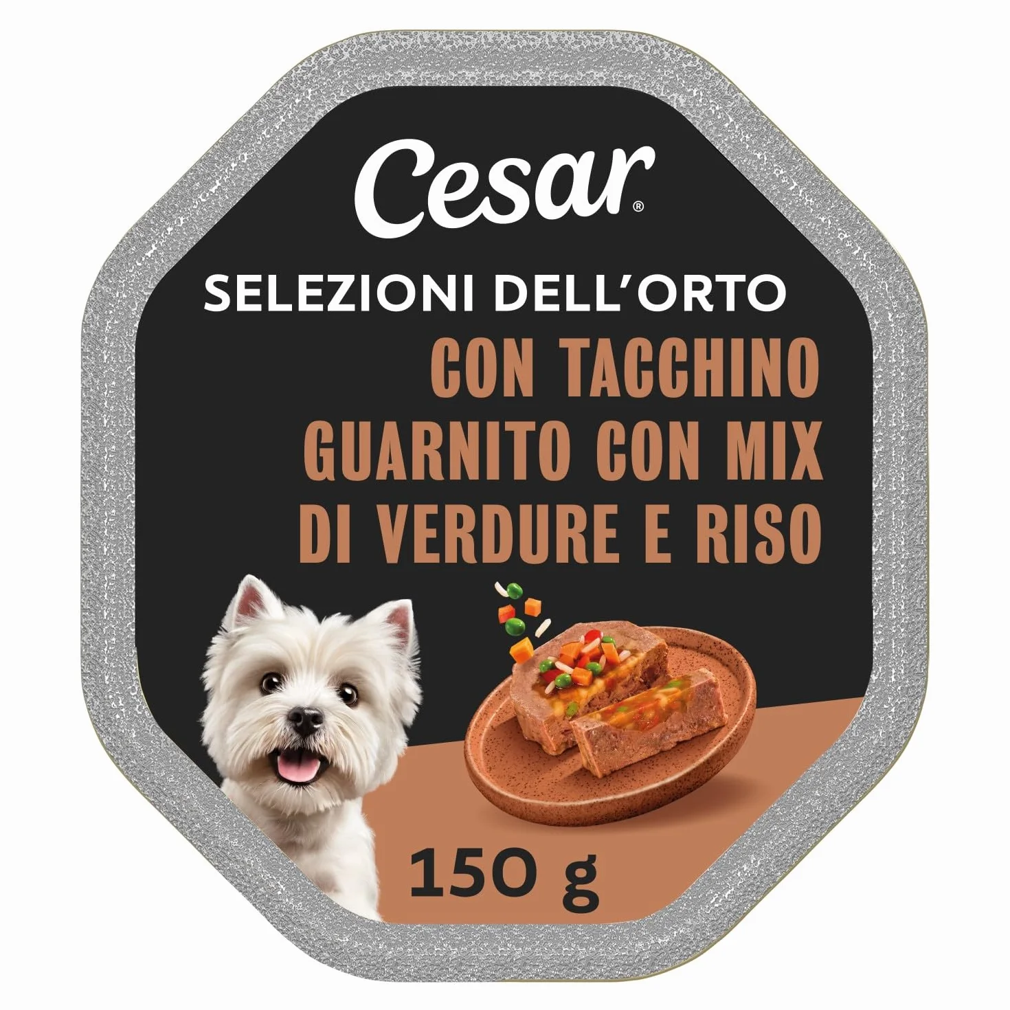 Cesar Cibo per cani Seleczioni dell'Orto con tacchino, cuore di verdure e mix di riso, 150 g, 14 ciotole