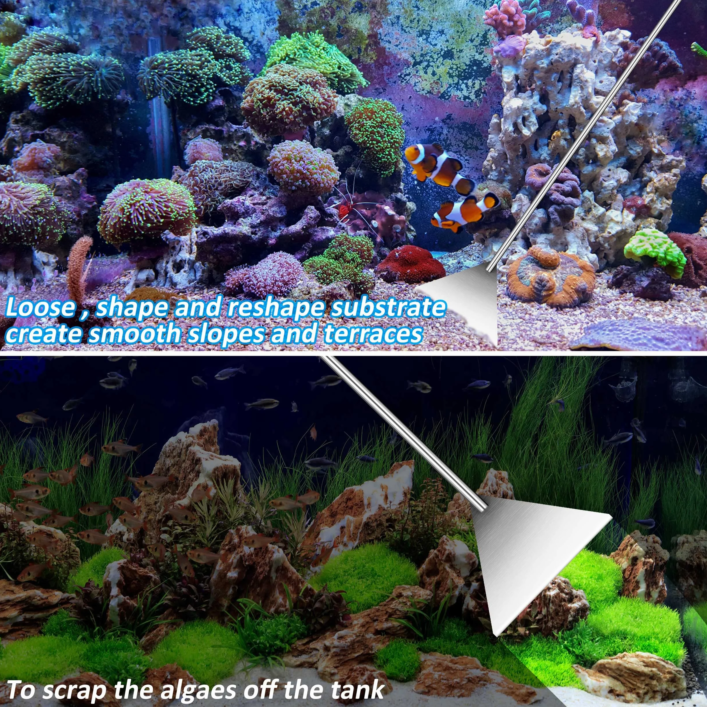 Set di Attrezzi per Acquario 5 In 1 Acquario Starter Kit Acciaio Inossidabile Set per Acquario Con Forbici Spatola Pinzette per Piante per Acquari