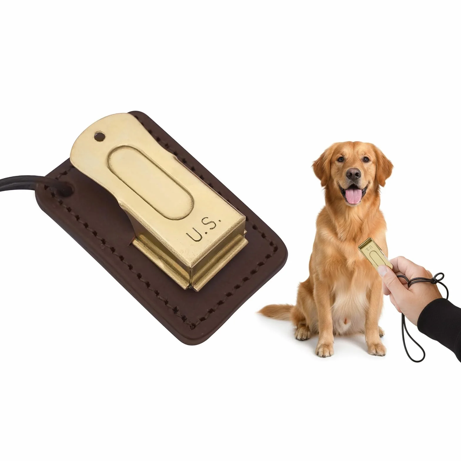Mythrojan Clicker in Ottone e Acciaio per addestramento per Animali Domestici, Cucciolo di Cane, Cricket Clicker Americano inciso Militare in Metallo Clicker