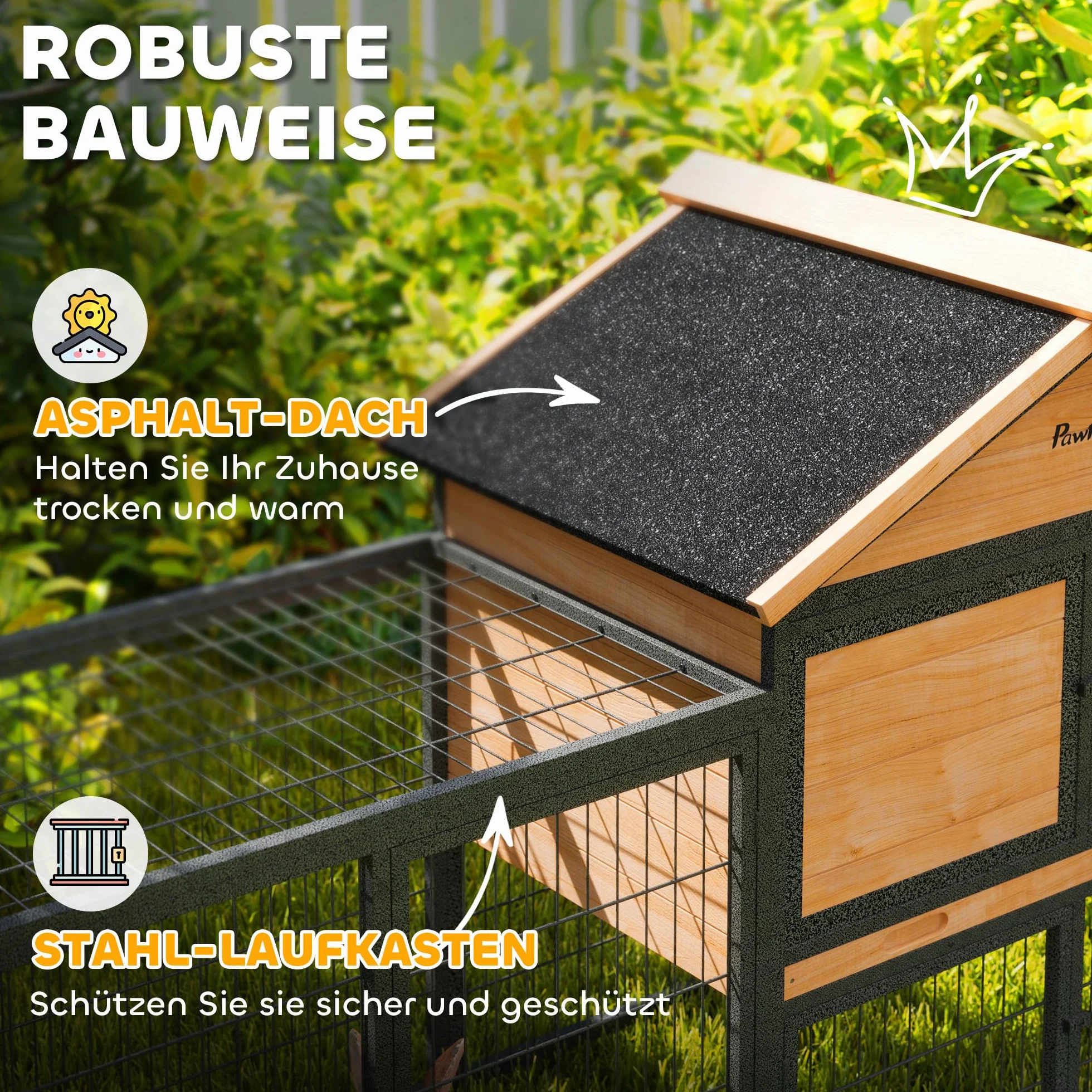 PawHut conigliera a 2 livelli con tetto a capanna in legno massiccio conigliera invernale a doppio piano con recinto per animali liberi 217x53x86 cm gabbia per conigli all'aperto conigliera per