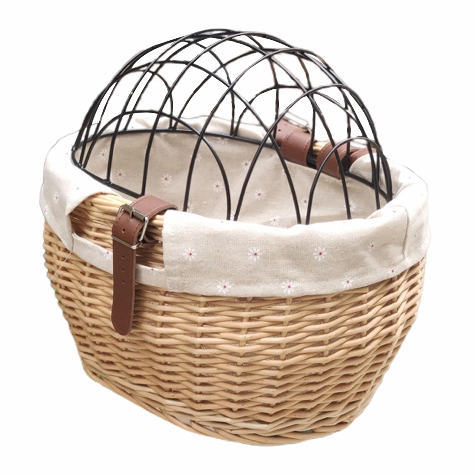 Cestino anteriore in vimini per bicicletta, con telaio in ferro, intrecciato a mano, per cani, gatti e piccoli animali,11.81 x 9.84 inch