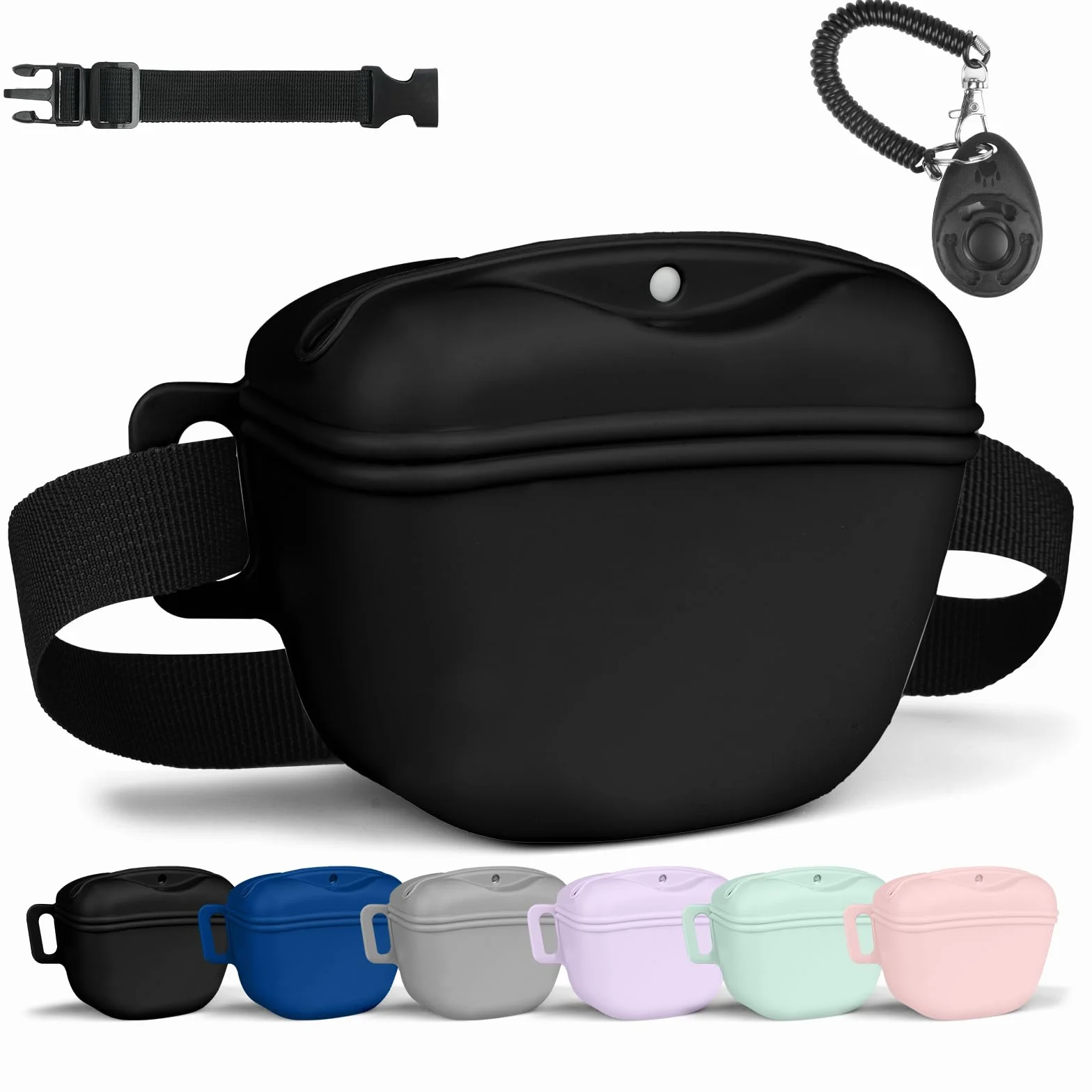 Aomig 3 sacchetti per cane con chiusura a scatto, per addestramento in silicone, colore nero