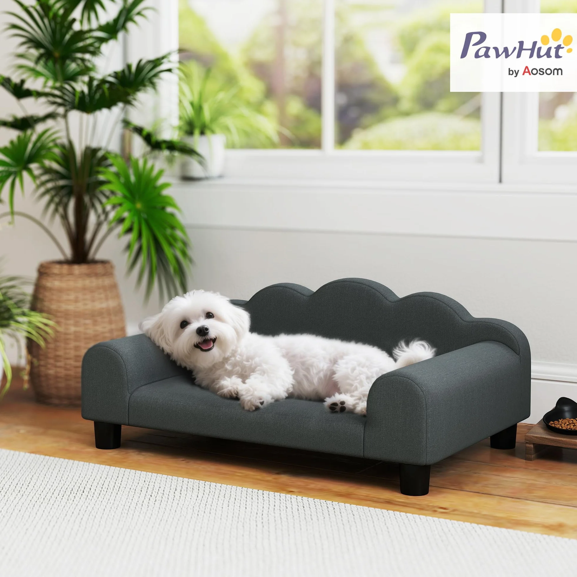 PawHut - Divano per Cani, Divano per Animali Domestici con Schienale e Braccioli, Traspirante, per Piccoli Cani da Interno, 66 x 42 x 28,5 cm, Grigio Scuro