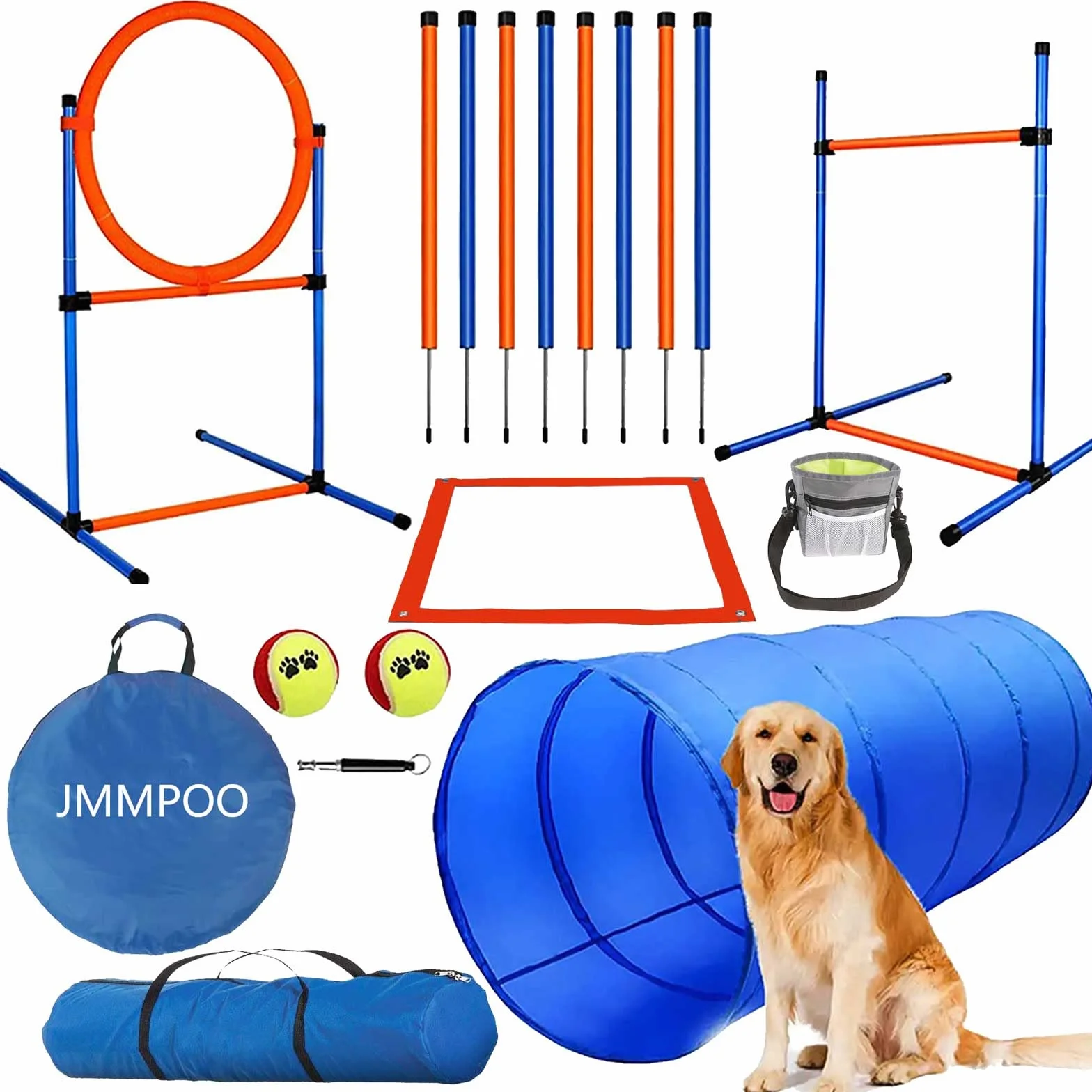 Agility Dog Attrezzatura, 60- Pezzi Addestramento Cani Agility Attrezzatura con Tunnel per Cani, Ostacoli Agility Dog, Slalom per Animali Domestici, Anello di Salto e Borsa da Trasporto