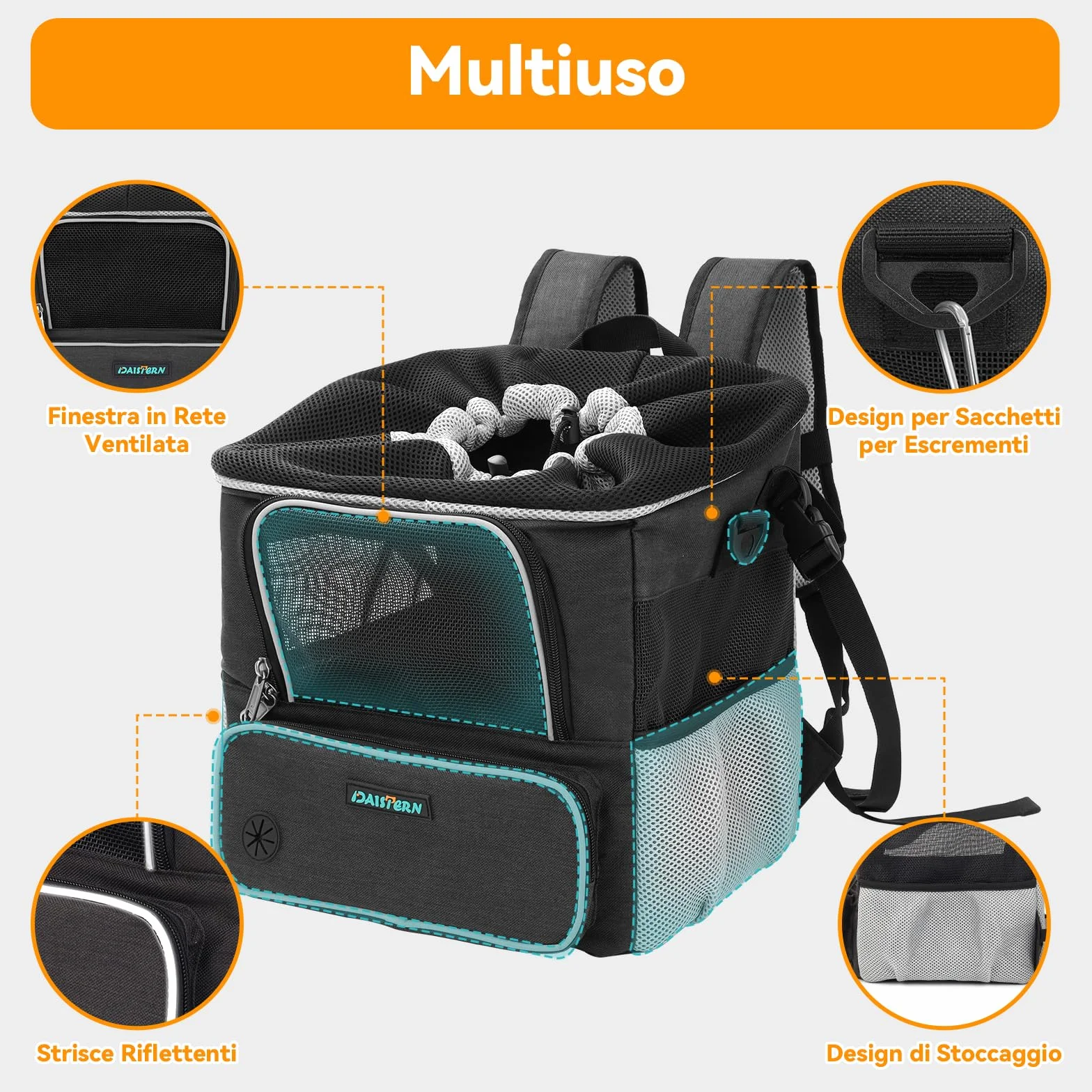 DAISTERN di BSWAY Cestino Anteriore Bici per Cani fino a 4KG, Cesta Cani Bicicletta con Supporto U, 4 in 1 Multifunizioni Zaino Borsa a Spalla Seggiolino Auto con Finestre Rete, Cuscino Impermeabile