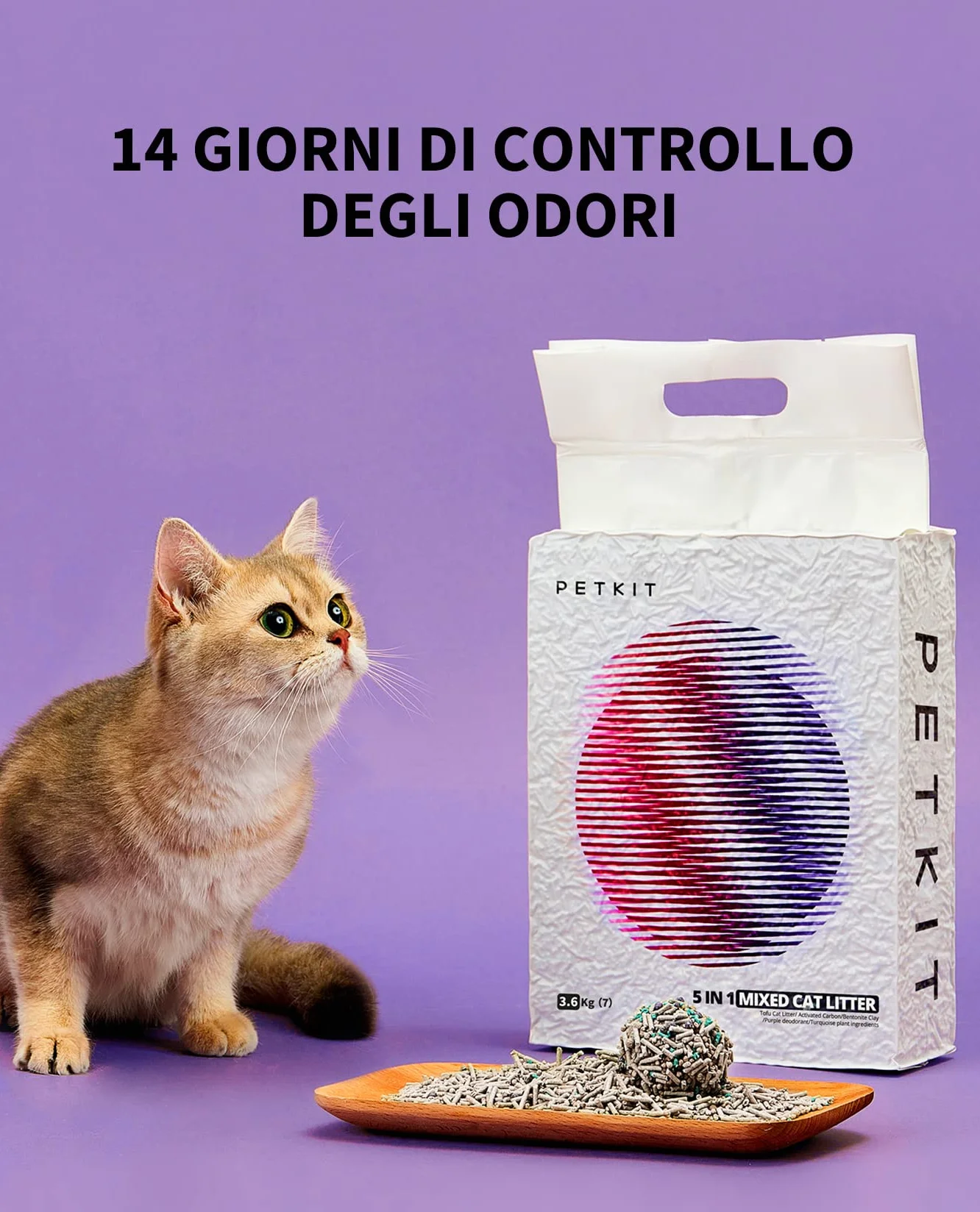 PETKIT 5 in 1 Lettiera per Gatti Mista - Confezione da 4, Lavabile, Inodore, Carbone Attivo, Ultra Assorbente e ad Asciugatura Rapida(quattro borse)