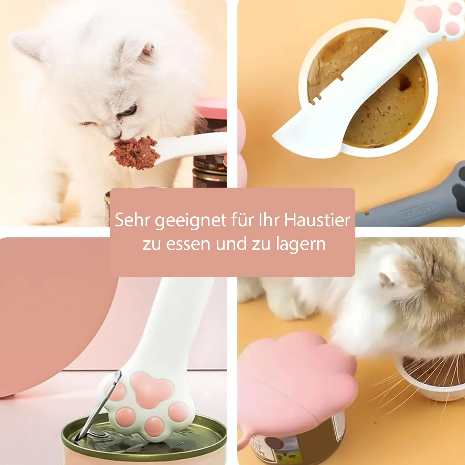 REBECCAHOWARD 6 Pezzi Simpatici Cucchiai a forma zampa con coperchio e apriscatole,Coperchio l'alimentazione degli in silicone, Multifunzionale e senza BPA Cucchiaio Apriscatole,per Animali