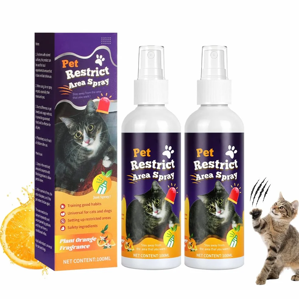 OSDUE Spray Anti Rosicchiamento per Gatti,2PCS 100ml Naturale ed Efficace Spray per Gatti per Interni ed Esterni, Impedisce ai Gattis di Graffiare Mobili,Tappeti,Tende e Piante, Ingredienti Naturali