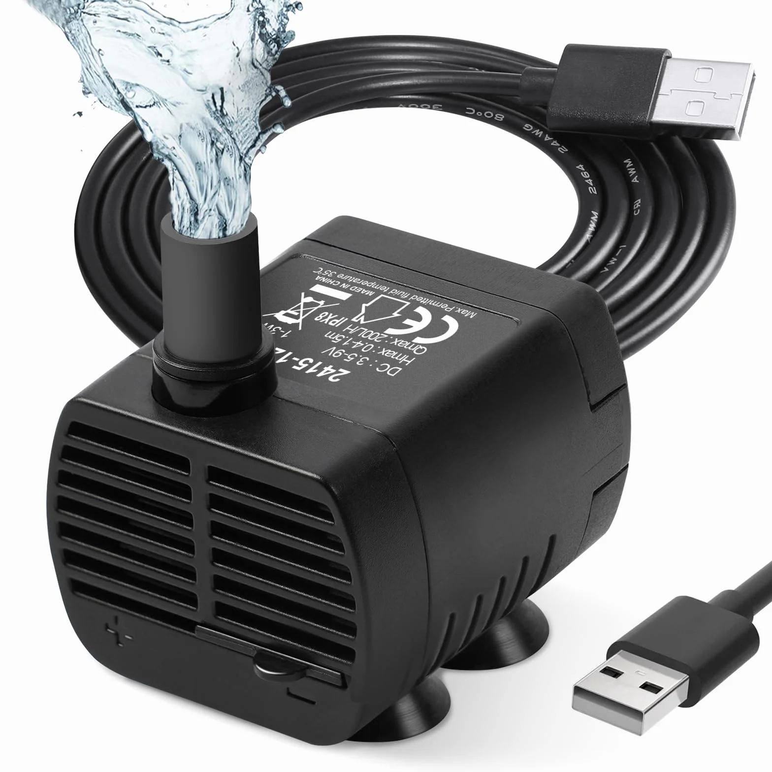 flintronic Pompa Fontanella per Gatti, 3W Pompa Dell'Acqua Per Animali Domestici, Pompe Per Acquario USB, Motorino Pompetta Acqua Presepe, 3.5-9V 1-3W (0.4-1.5m) 200L/H, Super Silenziosa