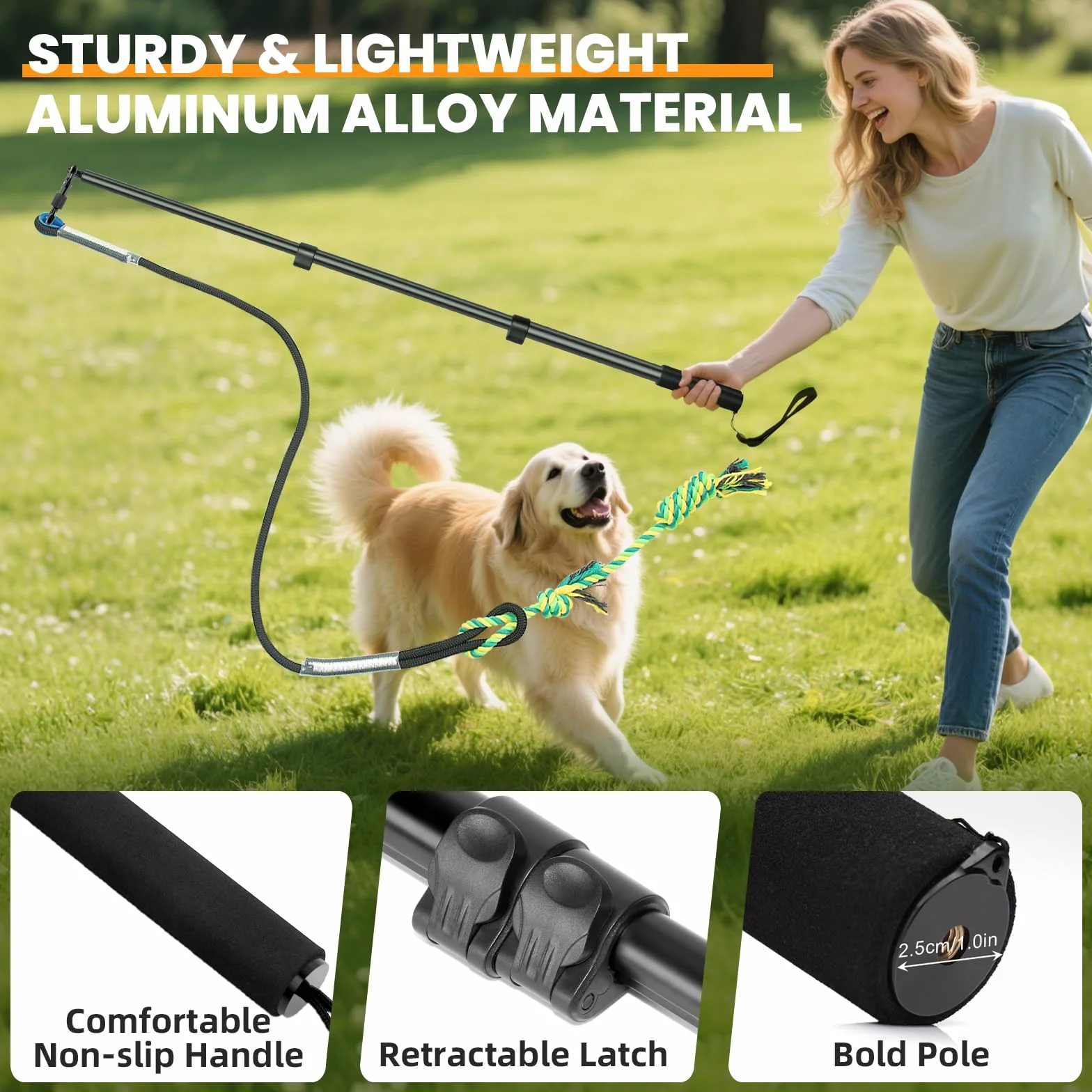 Ycozy Flirt Pole Cane 103cm, Cane Teaser Palo, Bacchetta Da Teaser Allungabile, Corda Giocattolo Interattivo All'Aperto per Cani Piccola/Media/Grandi Allenamento Esercizio Di Gioco