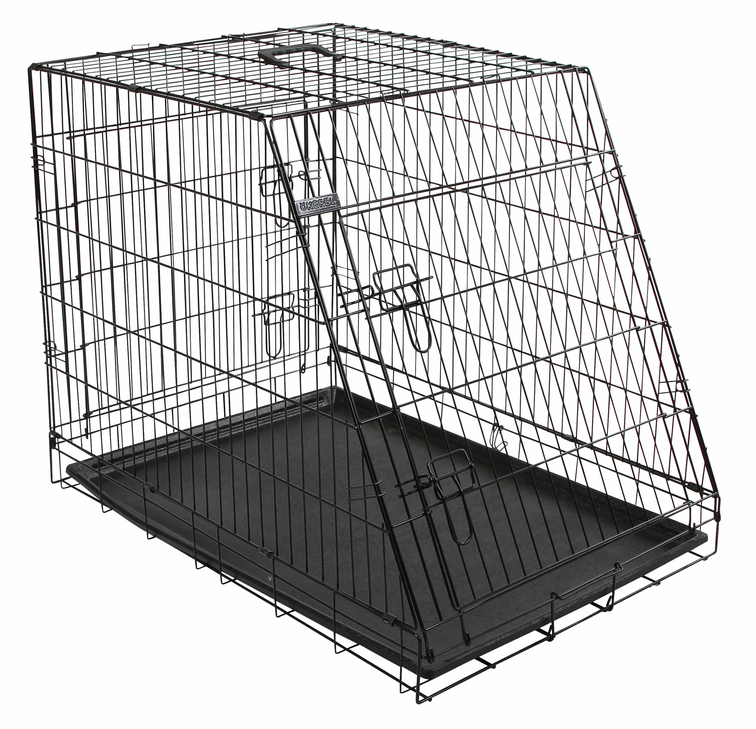 Kerbl Pet Scatola di trasporto in rete metallica, trasportino per cani, nero, 75x52x61 cm, pieghevole, metallo, cani, con due porte, per viaggio o casa