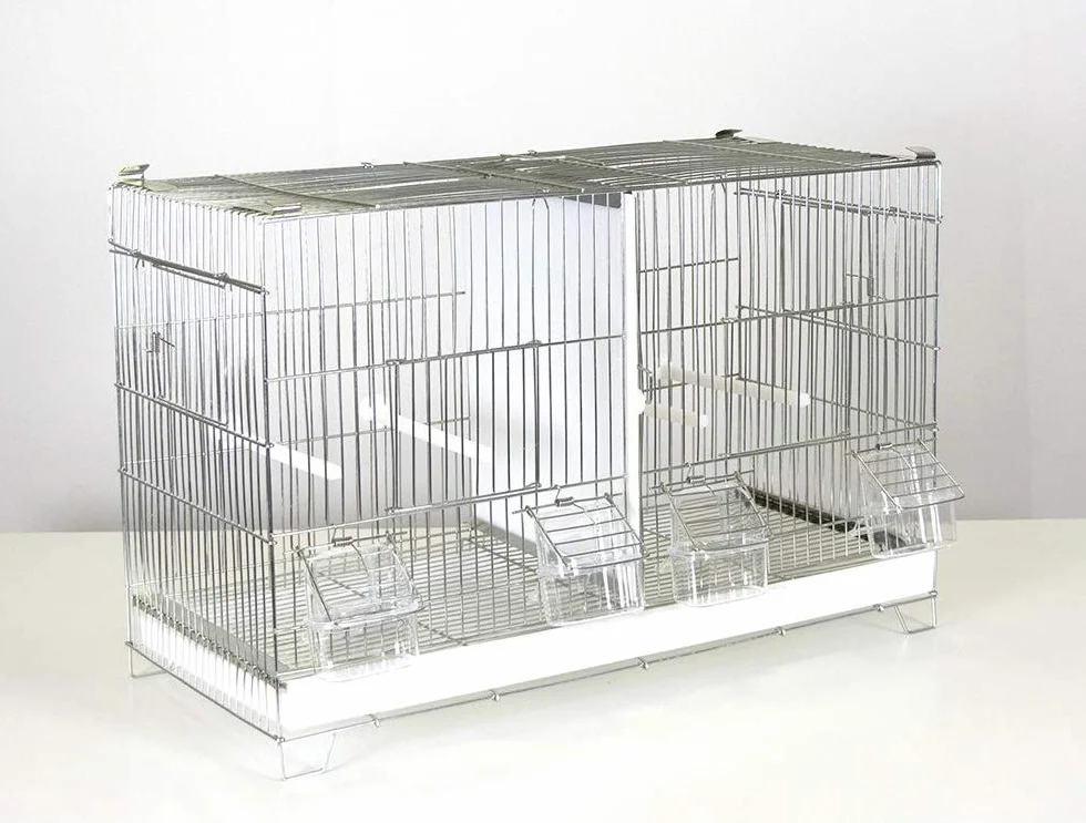 Pet's Solution - Gabbia Cova per Uccelli, Ideale per Allevamento e Predisposizione Modulare Verticale, con Divisori, Griglia e Vassoio Estraibili, Posatoi e Mangiatoie - Zincata