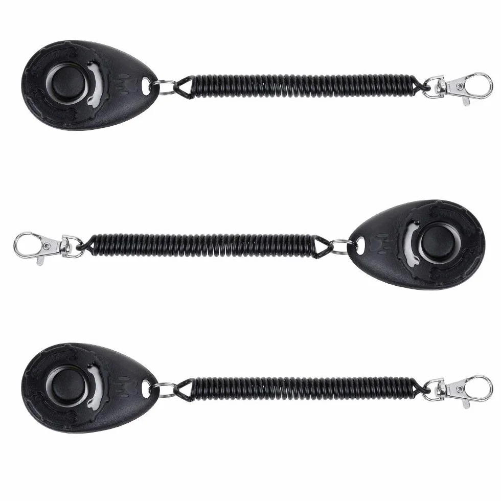 3 pezzi Clicker per Cani,Clicker Professionale con Bracciale a Molla per Educazione Cani, Nero