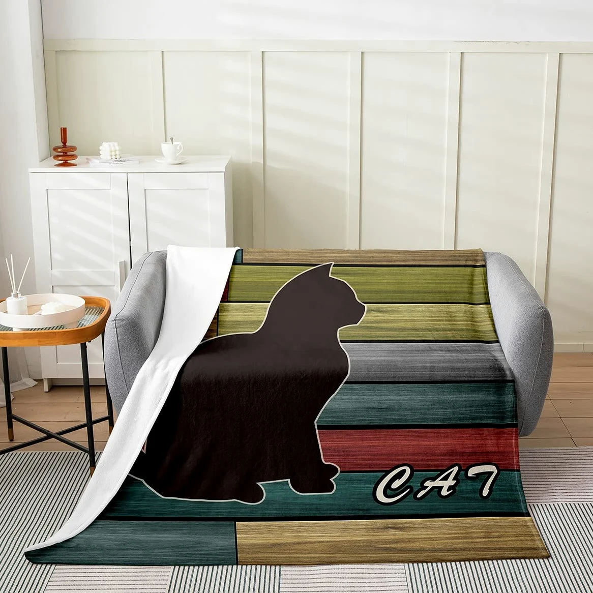 Coperta in pile per gatti e gatti, in pile, per bambini, con gattini per tutte le stagioni, traspirante, 3D, in legno, per amanti dei gatti, per letto matrimoniale, 150 x 150 cm