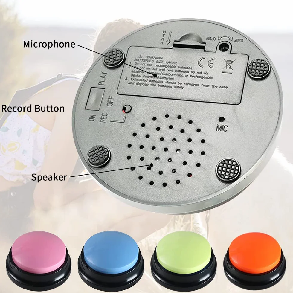 Pulsanti per Cani, 4 Pezzi Pulsanti per Cani Parlare, Buzzer con Funzione di Registrazione per Comunicazione, Giochi Interattivi per Cani Pulsante Addestramento degli Animali Domestici