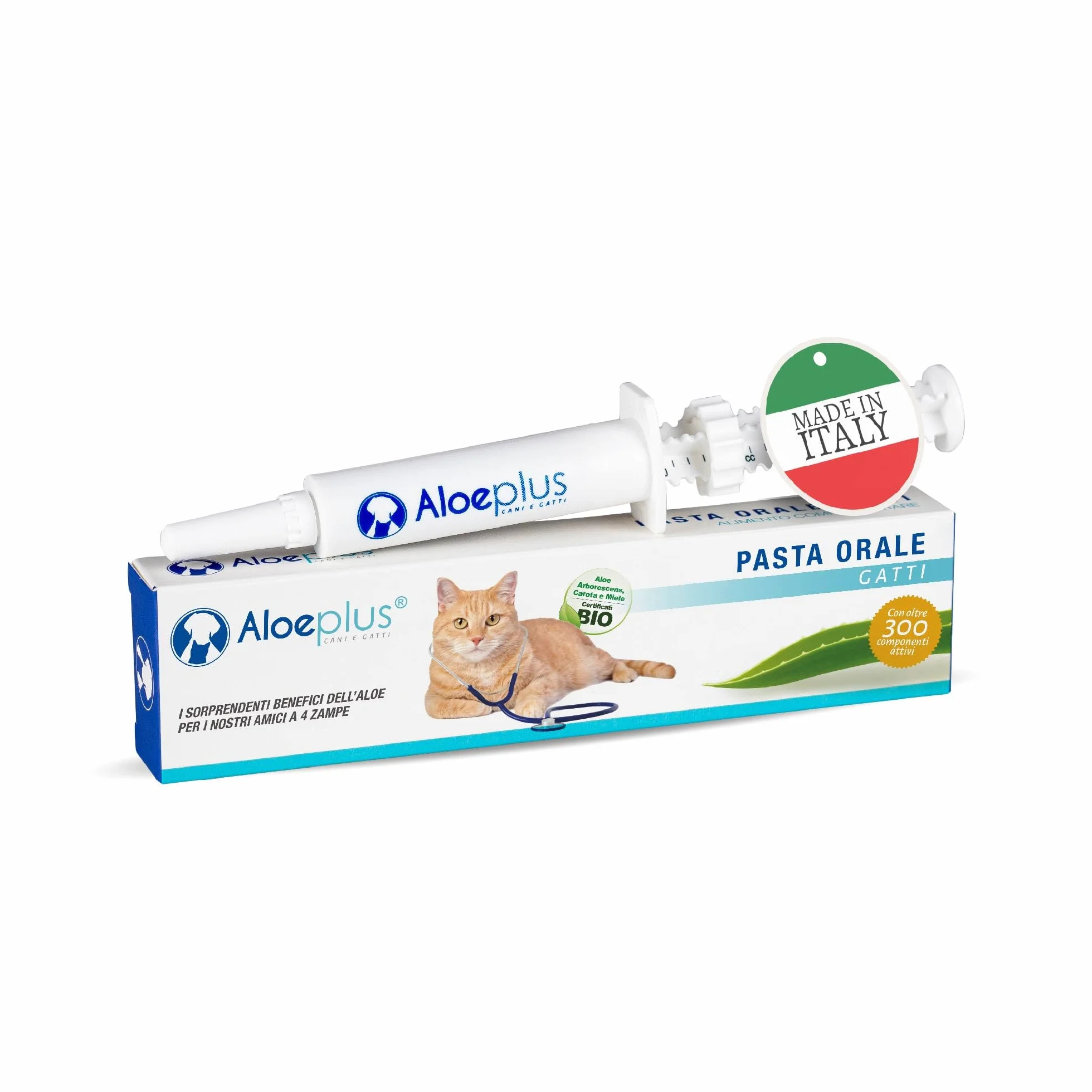 ALOEPLUS Gatti Pasta Orale - Alimento Complementare Energetico, Disintossicante con Aloe Arborescens BIO, Rafforza le Naturali Difese di Gatti Anziani e Cuccioli, Contro Alitosi (1 pz) (15 ml)