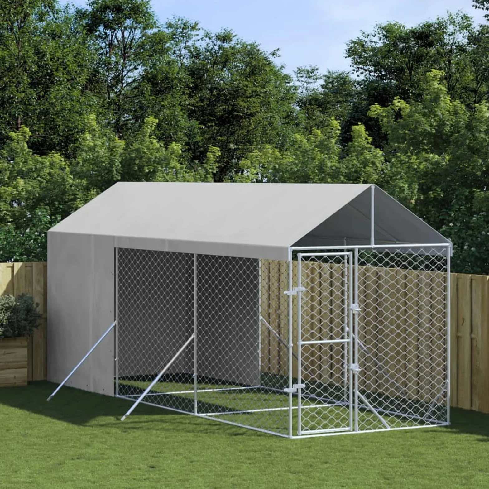 Gabbia Cani Tetto Argento 2x6x2,5 m Acciaio Zincato, Box per Cani da Esterno, Gabbia per Cani, Box per Cani, Recinto per Cani
