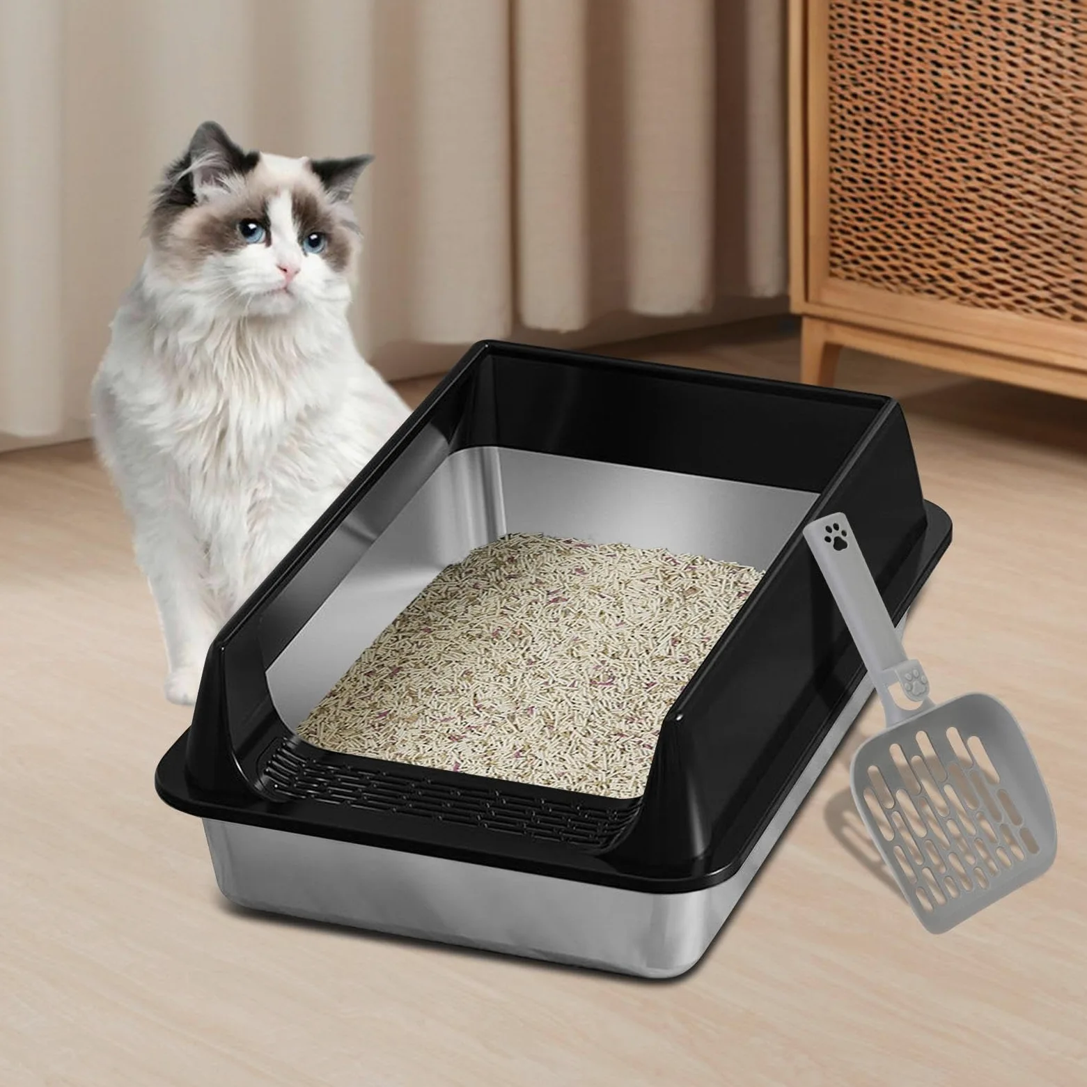 Lettiere per Gatti felini anti-perdite di urina piccoli e grandi facili da | Lettiera per in acciaio inossidabile antispruzzo con per Appartamento, Balcone, Terrazzo, Giardino, Forniture e