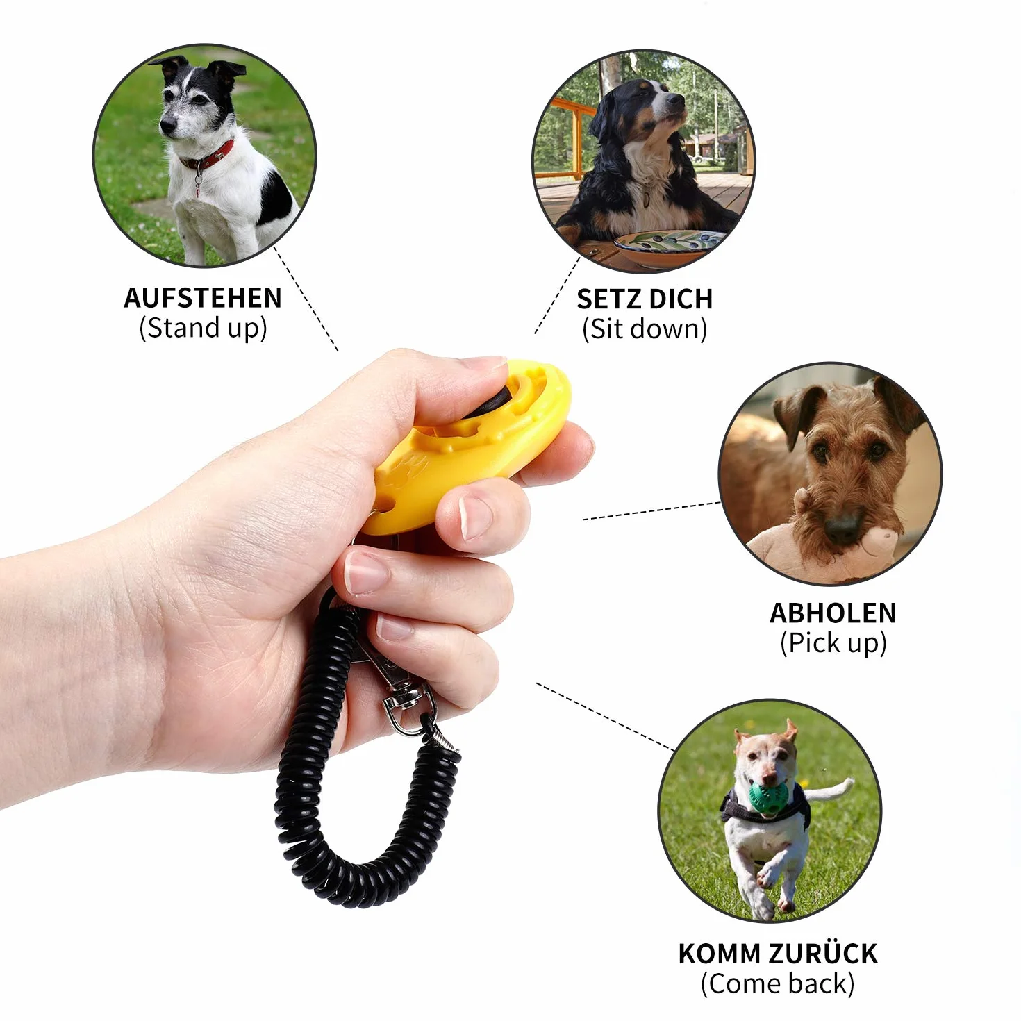 Toozey Clicker per Cani 5 Pezzi, con Cinturino da Polso, clicker con Grande Bottone, in 5 Colori, e-Book Bonus
