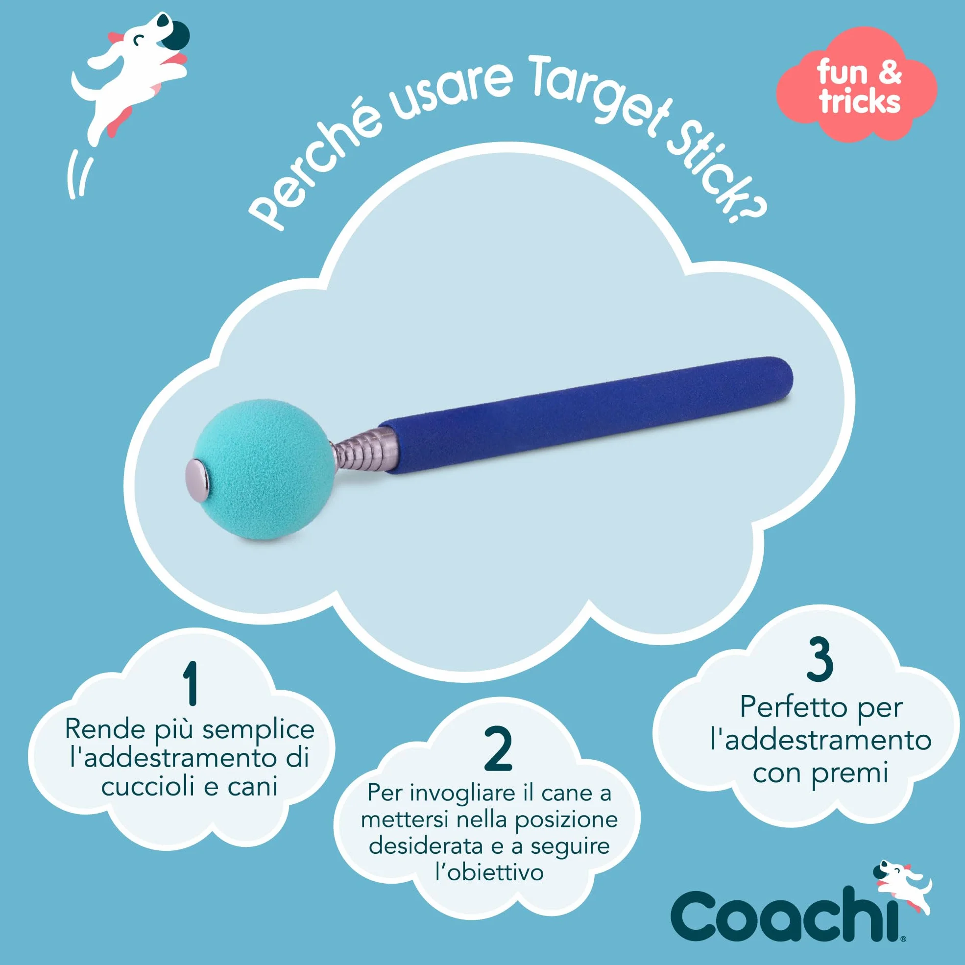 Coachi Target Stick, disegno telescopico con pallina-obiettivo, accessorio per l’addestramento con clicker o di agilità, per insegnare comandi e giochi, adatto a cani e cuccioli.