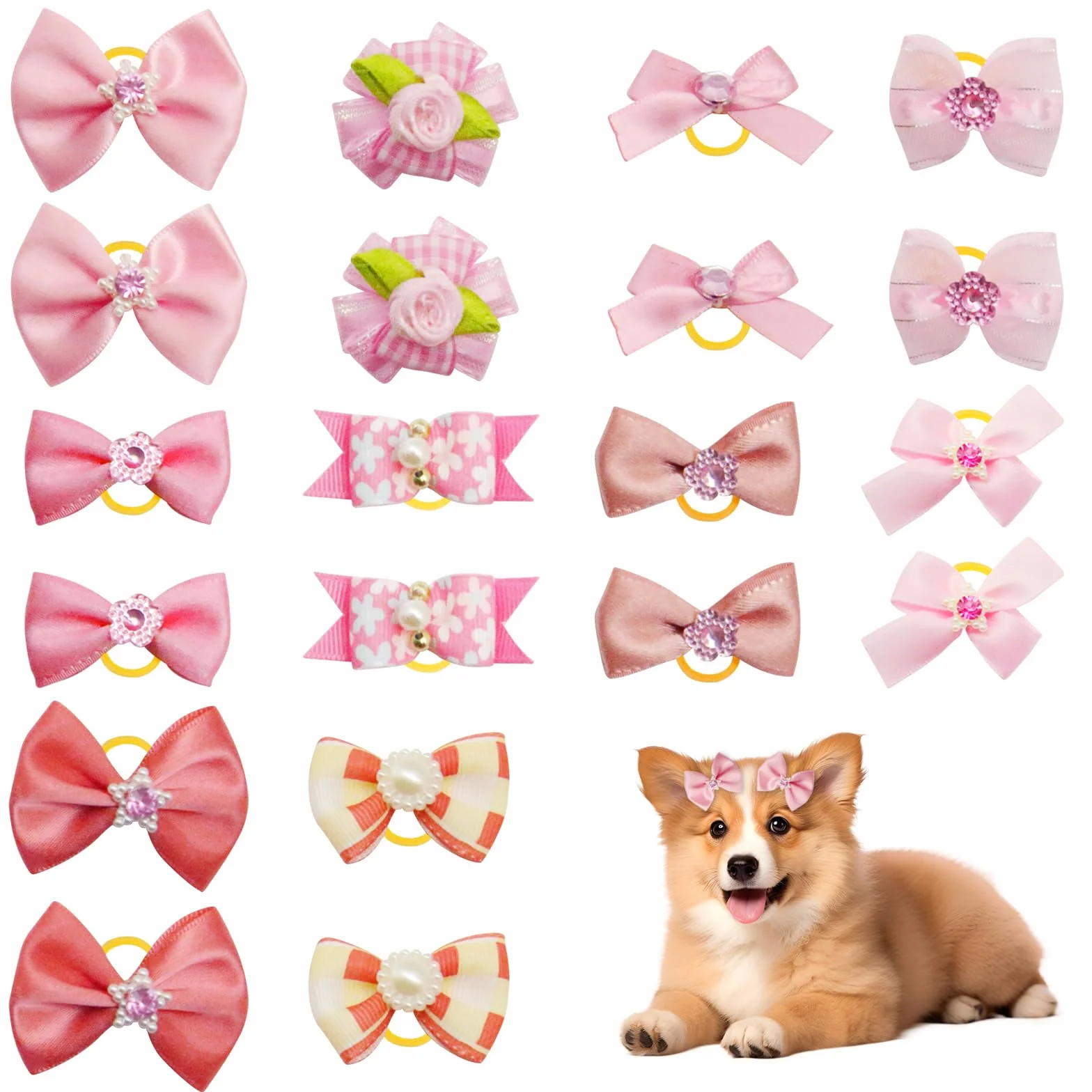 Fiocchi per Capelli per Cani, 20 Pezzi, Fiocco Colorato per Cani Piccola Taglia, Elastico con Nodo Superiore