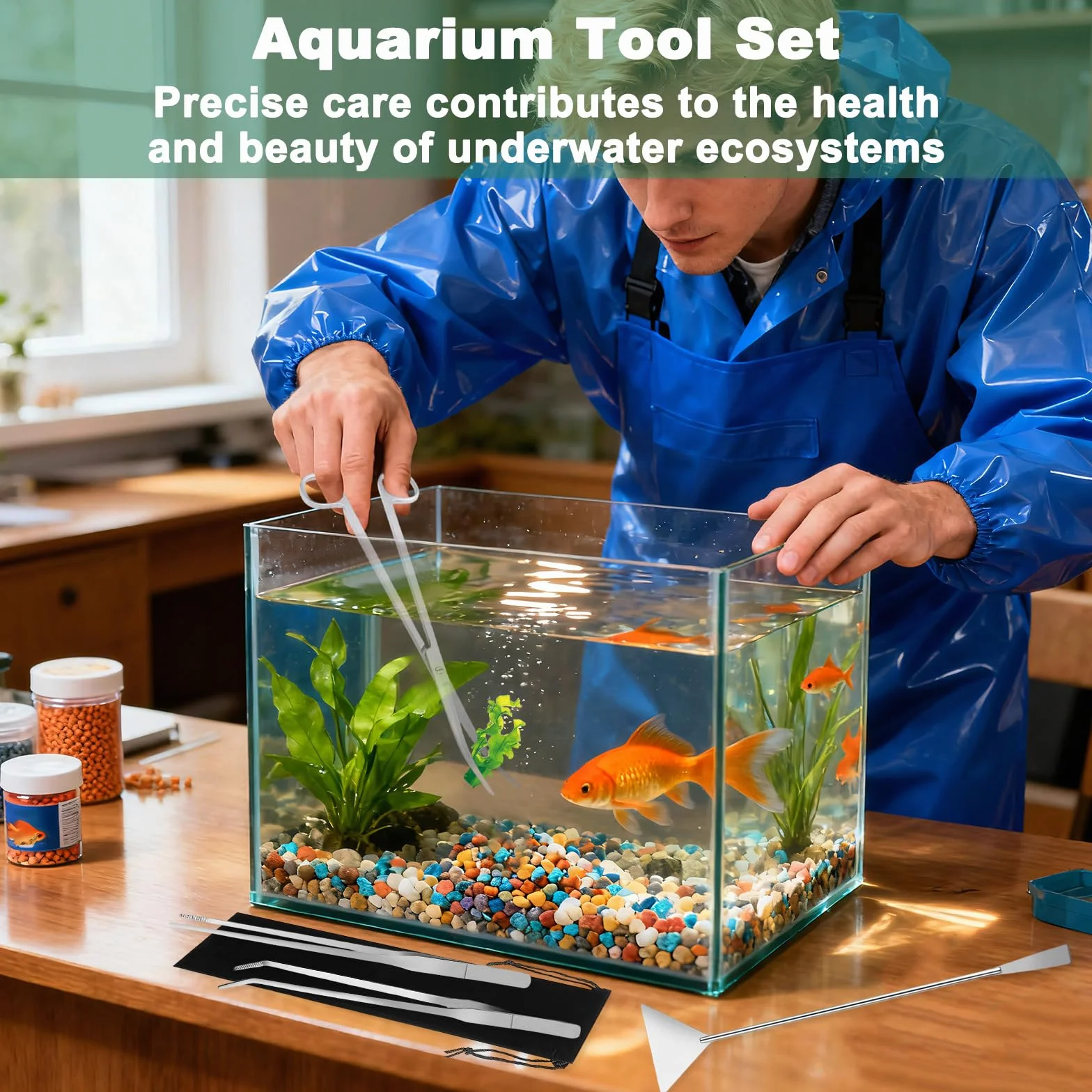 4 in 1 Set Attrezzi per Acquario con Borse di Stoccaggio, Accessori per Acquario Acqua Dolce in Acciaio Inox,Kit Pinzette Forbici Spatola Pulizia Acquari per L'acquario Landscaping e Piante Acquatiche