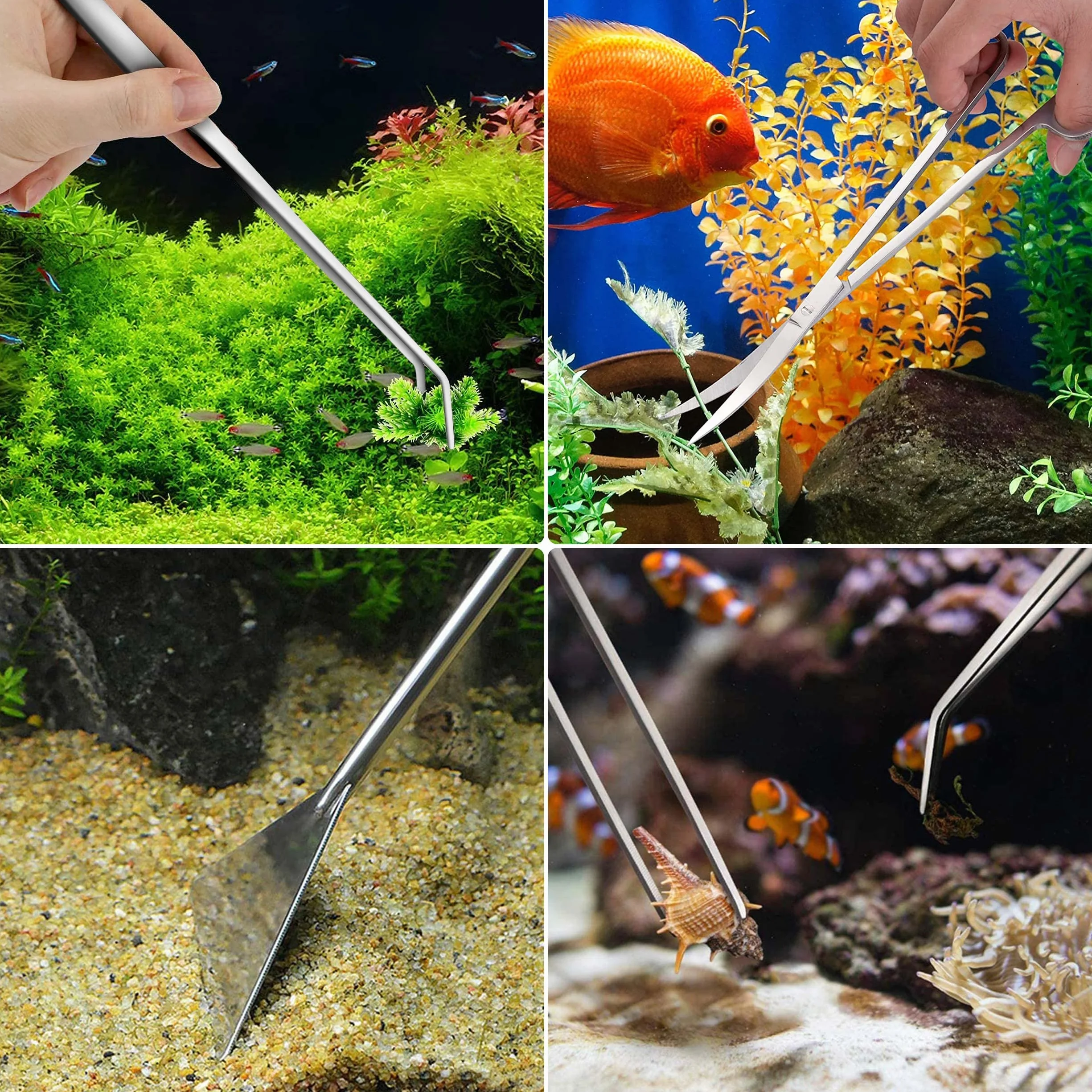 Set di Attrezzi per Acquario 5 In 1 Acquario Starter Kit Acciaio Inossidabile Set per Acquario Con Forbici Spatola Pinzette per Piante per Acquari