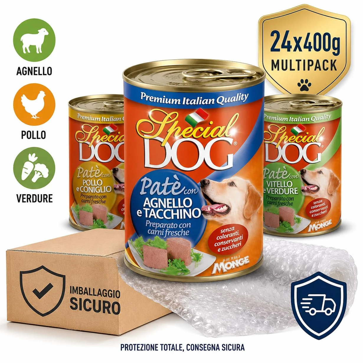 MONGE SPECIAL DOG PATÉ DA 400 GR. CANE ADULTO - CIBO PER CANI - (Gusto, 8X)