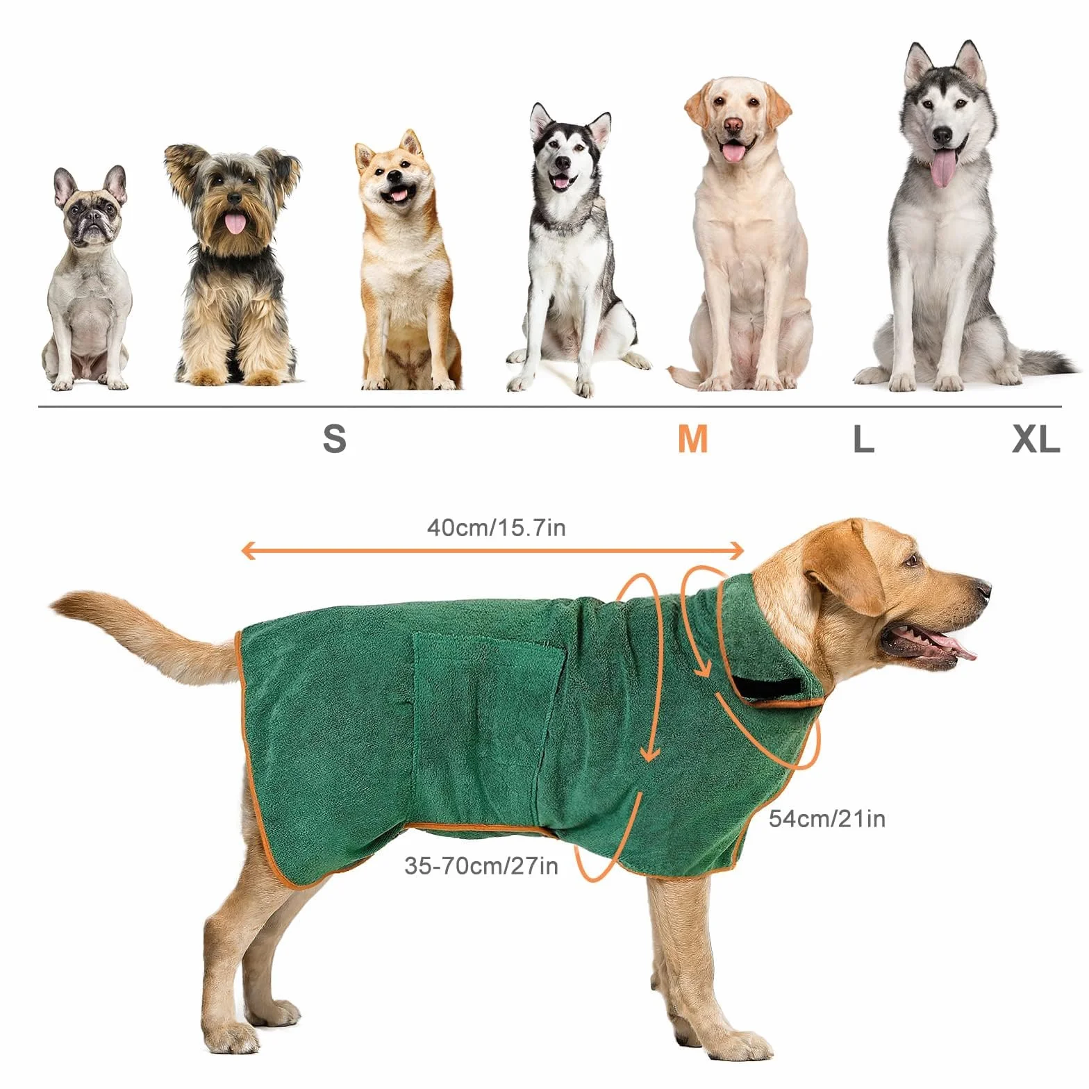 Accappatoio per Cani in Microfibra, Super Assorbente, Accappatoio per Cani con Fibbia Adesiva Regolabile per Animali Domestici per Dopo Bagno, in Spiaggia o Dopo la Pioggia (M)