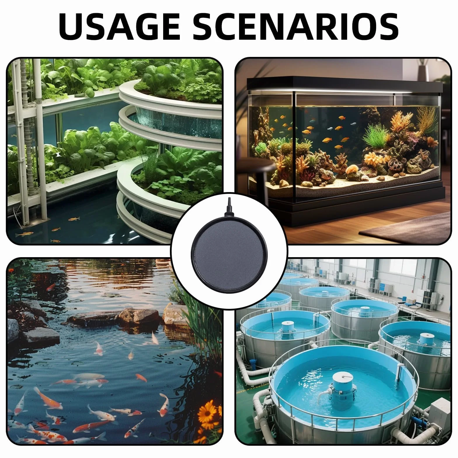 Pietra d'Aria per Acquario 10cm con Aspiratore Disco di Pietra d'Aria Tubo Flessibile da 4 mm / 8 mm Collegabile, per Laghetti Acquario, Acquacoltura, Stagni